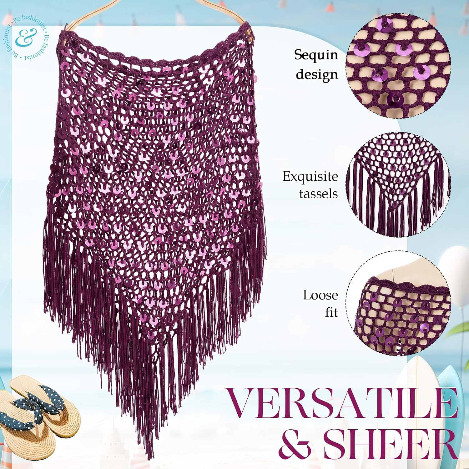 Women Sheer Poncho Top See Through Sequin Fishnet Shawl Knit Shrug Shawl for Beach Party Festival Outfits