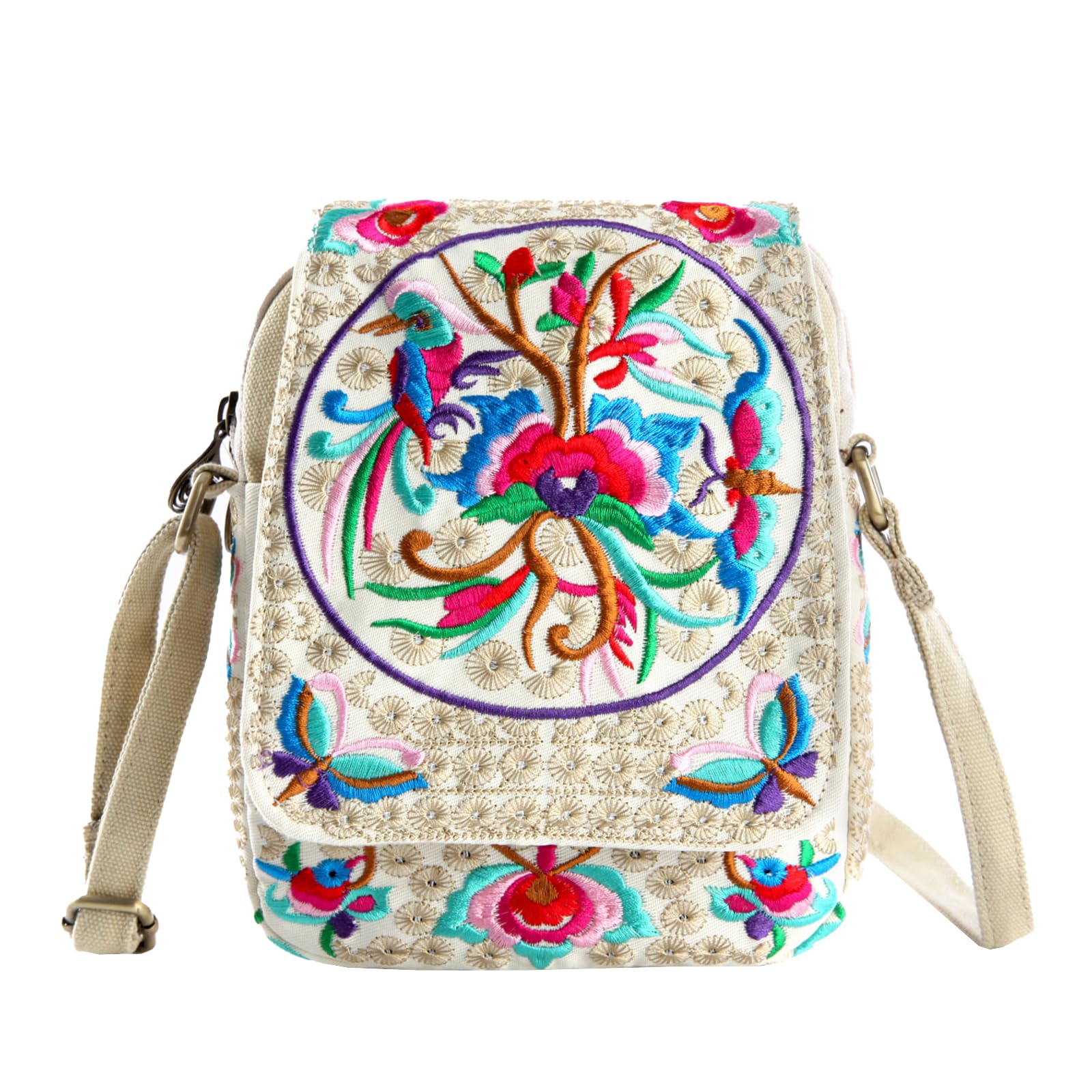 Goodhan Flower Embroidered Crossbody Bag Phone Purse Small Handbag Coin Pouch, Bigger Version