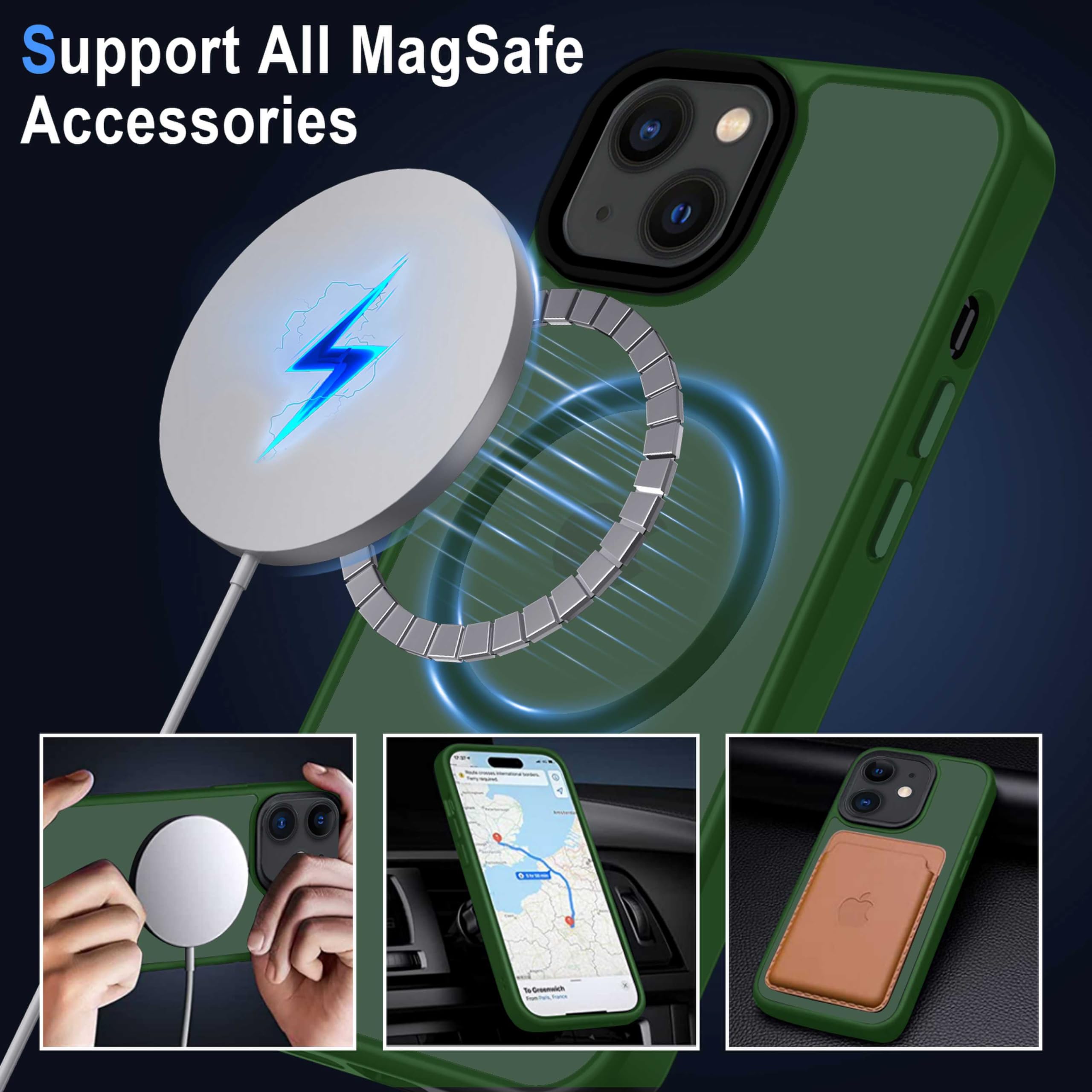 XTCASE Cover Magnetica per iPhone 13 [Compatibile con MagSafe], Custodia Traslucida Opaca Posteriore Resistente ai graffi TPU Bumper Antiurto Sottile Protettiva Case, Verde Scuro