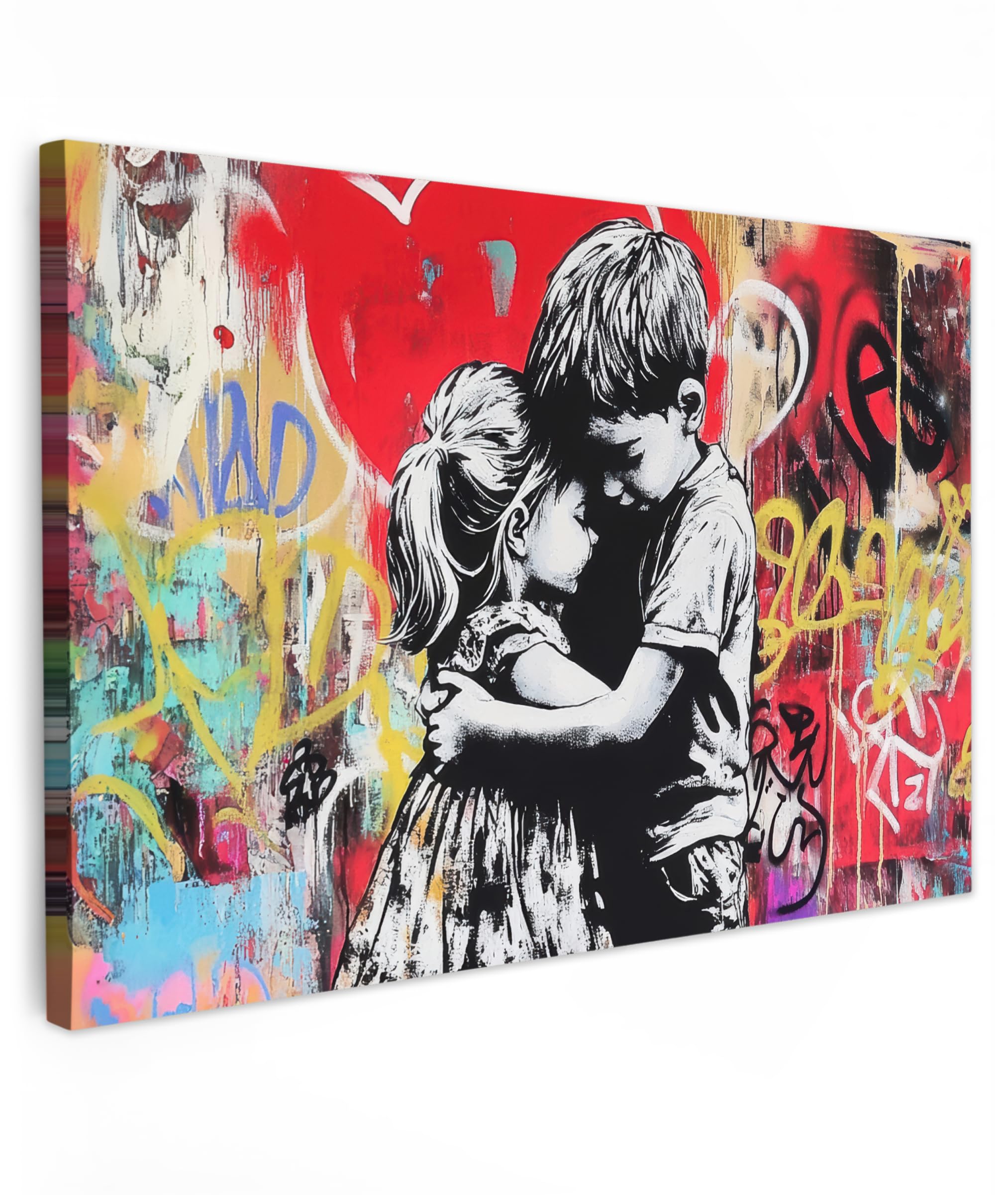 MuchoWow© Bilder Klein 30x20 cm Mini Wohnzimmer Deko Modern Wandbild Kunstdruck auf Leinwand Bild Schlafzimmer über Bett Room Decor Geschenke Graffiti - Schwarz und Weiß - Straßenkunst