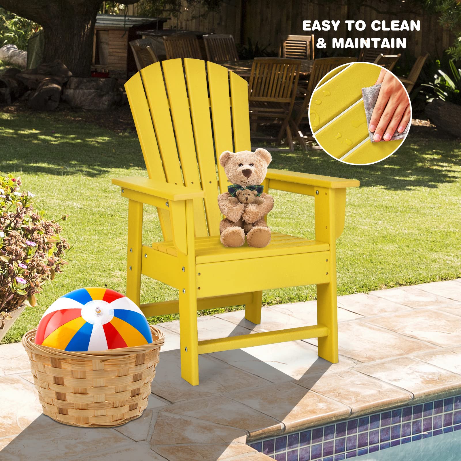 Giantex Adirondack Chair, Kids HDPE Patio Lawn Chair with Ergonomic Backrest for Deck, Porch, Backyard, Poolside, Indoor, Weather Resistance Toddler Outdoor Chair (4, Yellow)