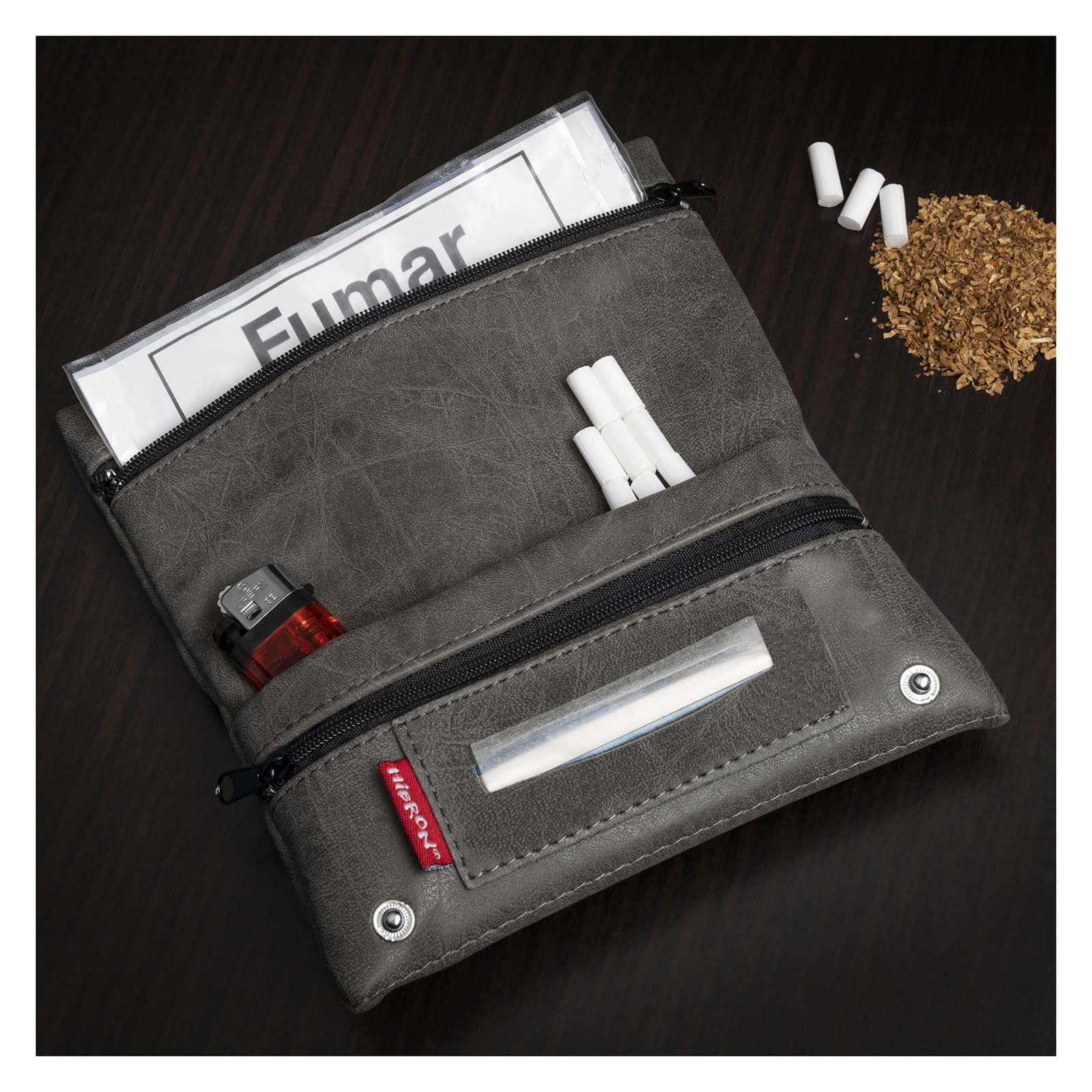 HIBRON Tabaquera Pitillera Cover Tobacco Bag od Liar skórzany Tobacco Wallet firmy Rolling (58105 szary)