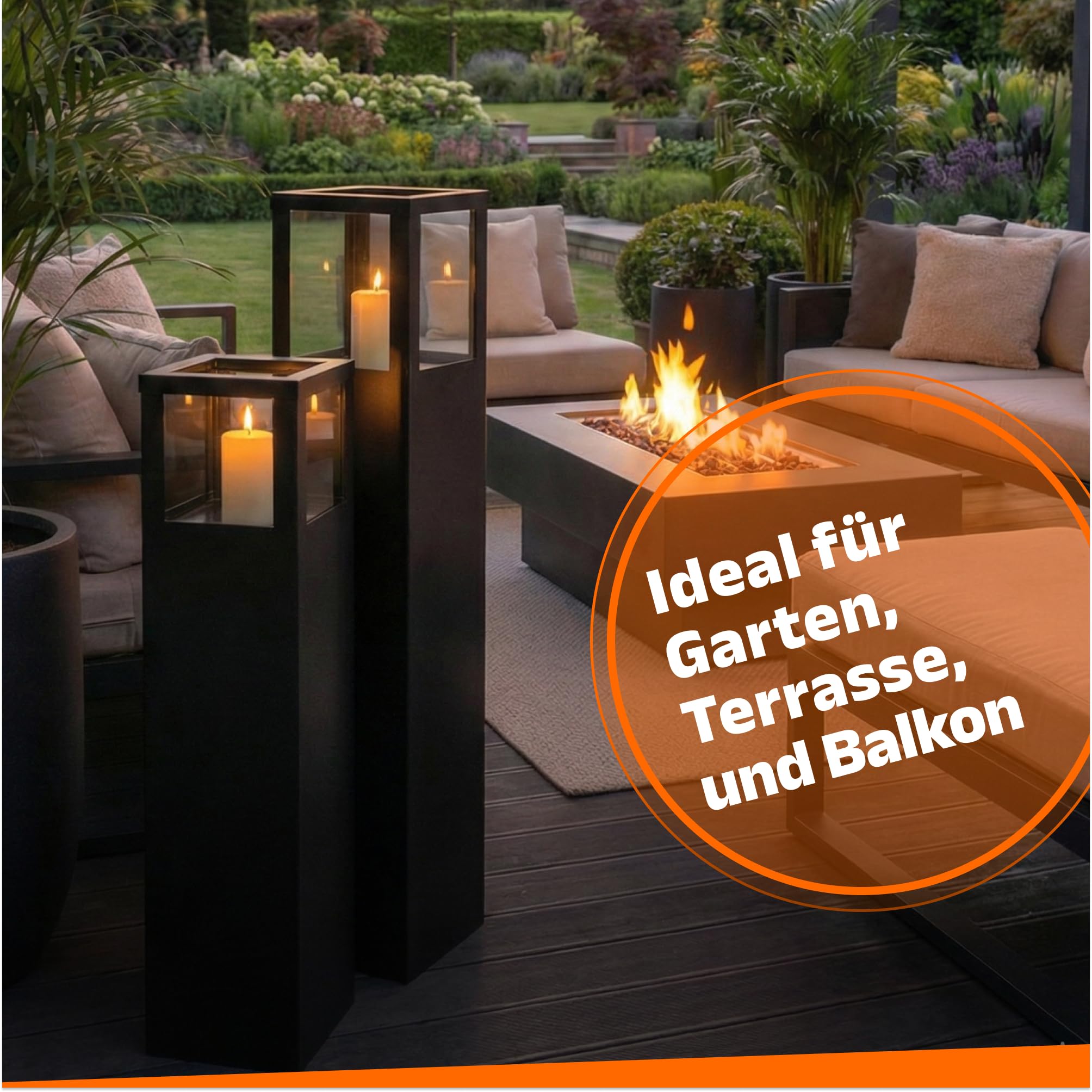 BENTSON Set di 2 colonne decorative per giardino, design industriale, lanterna da giardino per interni ed esterni, rettangolare, 95 cm + 75 cm