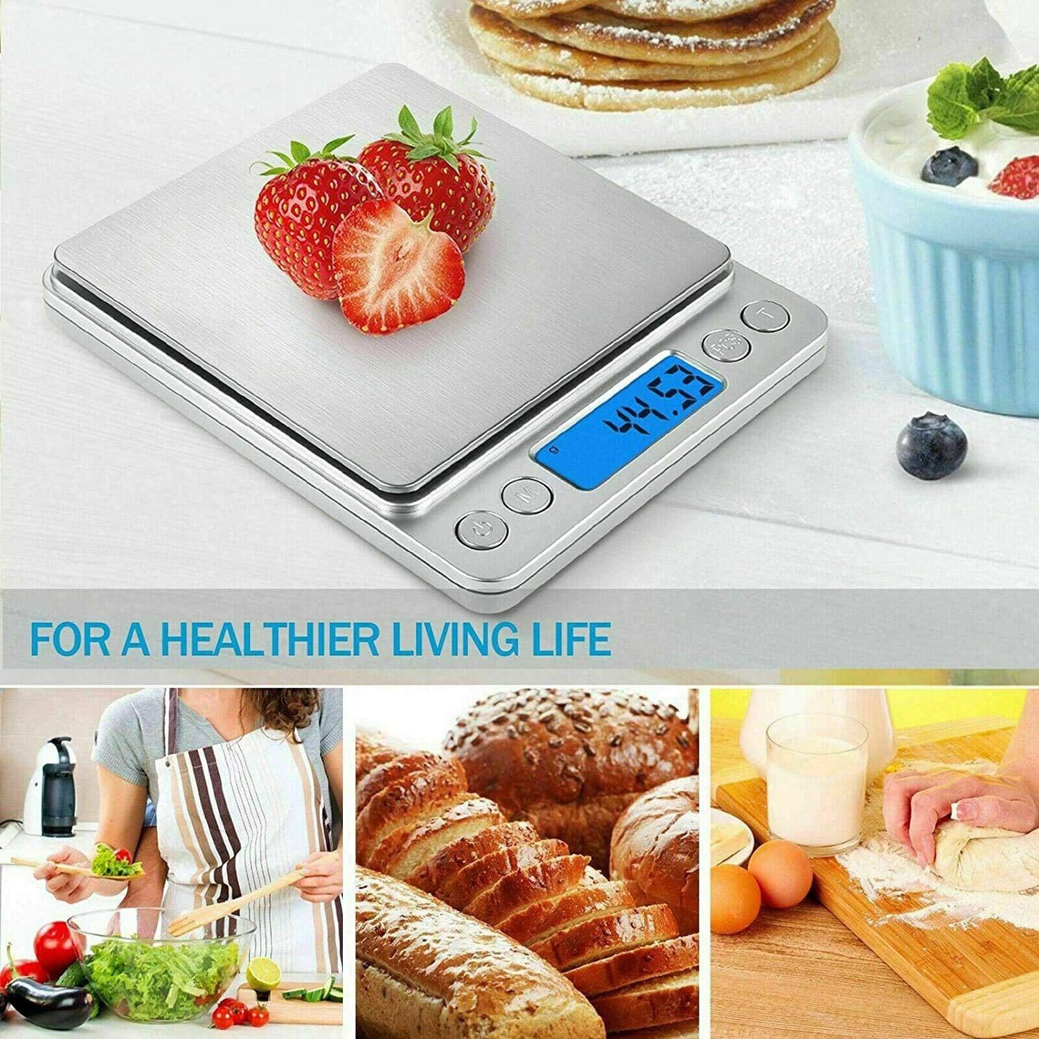 Báscula Digital para Cocina y joyería, báscula de Cocina Digital, báscula eléctrica para Alimentos para Pesar, Panel de Acero Inoxidable de 0,01 g a 500 g, Mini báscula de Bolsillo Cuadrada