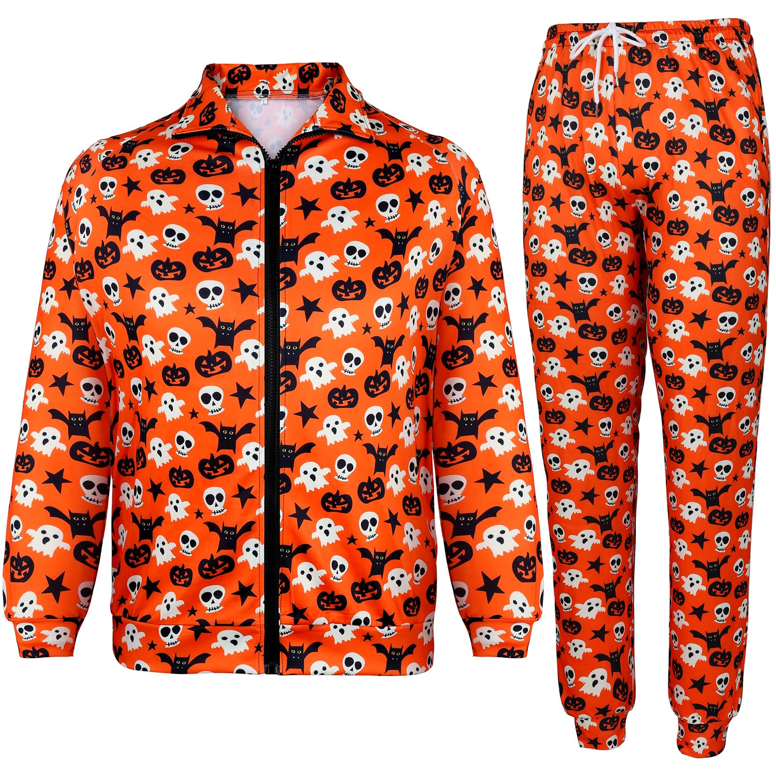 Arssm Men Halloween Outfits Sets Pumpkin Tracksuit Jacket and Jogger Sweatpants Cosplay Party Daily Wearing(YellowPumpkin-M)