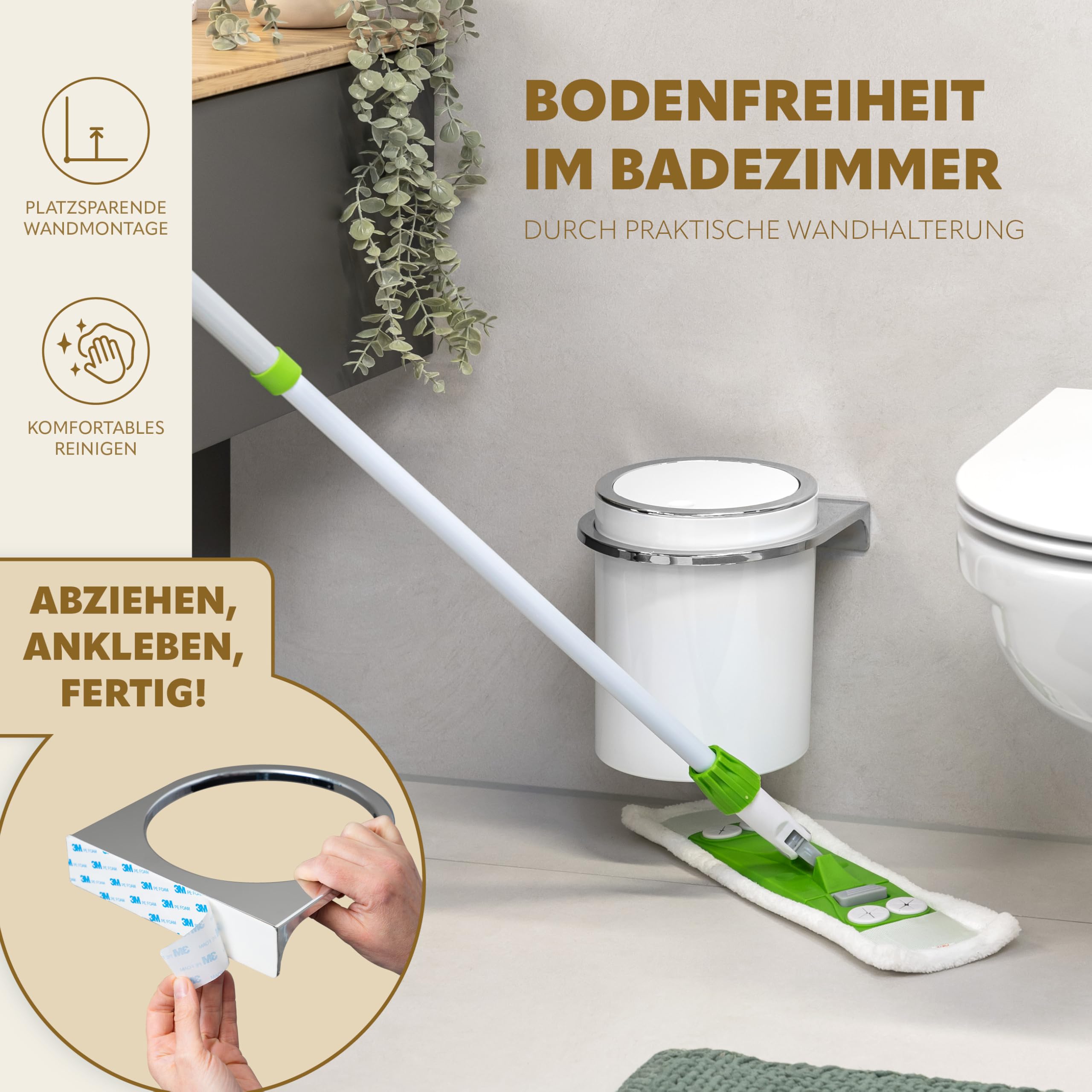bremermann 2tlg. Bad-Set Savona, Kosmetikeimer 5,5 Liter und WC-Garnitur mit Wandhalterung, rund (Kunststoff-weiß)