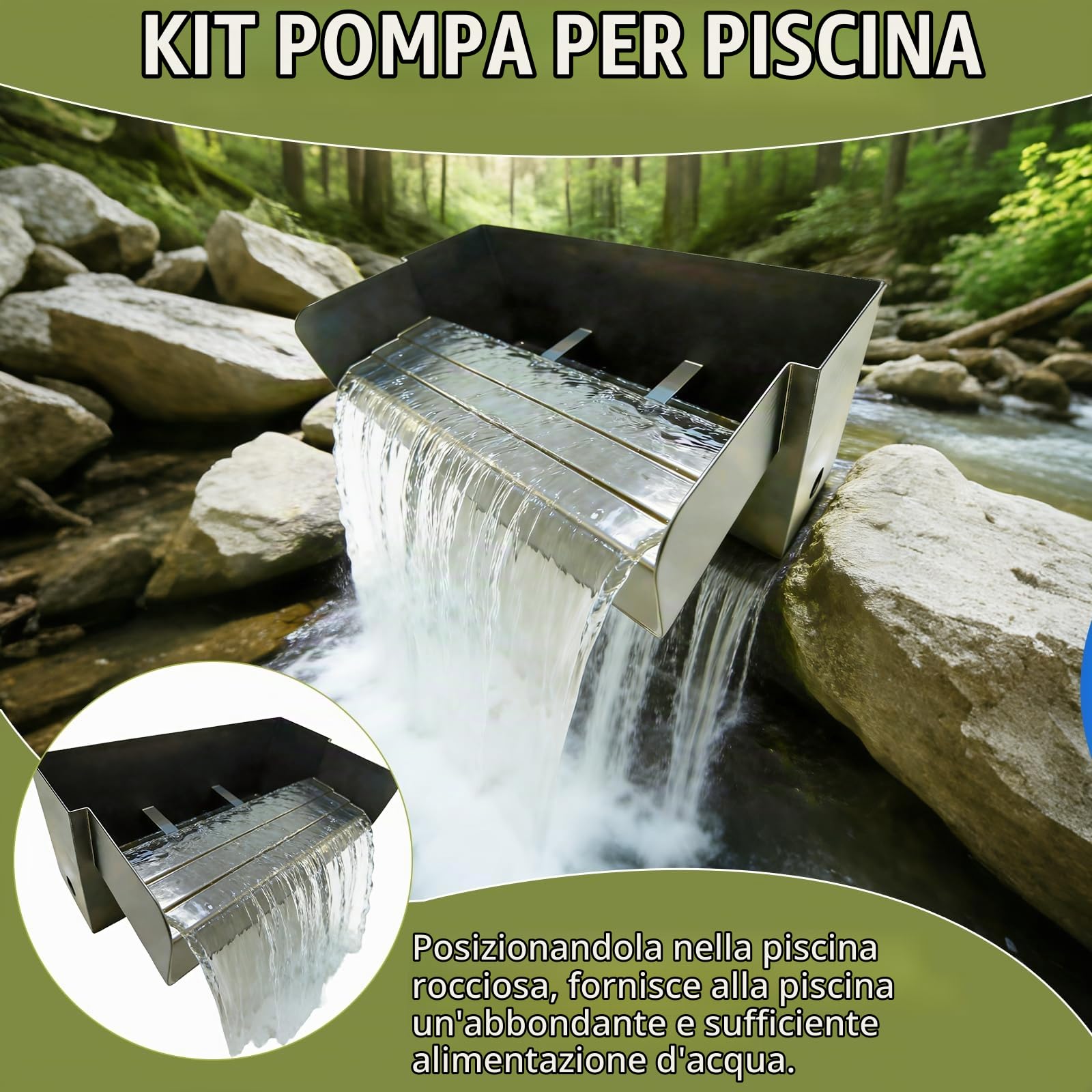 Set Cascata Per Laghetto Da Giardino, Fontana A Cascata In Acciaio Inox Da 30cm Per Laghetto Da Giardino Elemento Decorativo Per Laghetto Da Giardino Patio Terrazza Spazio Esterno (Senza pompa)