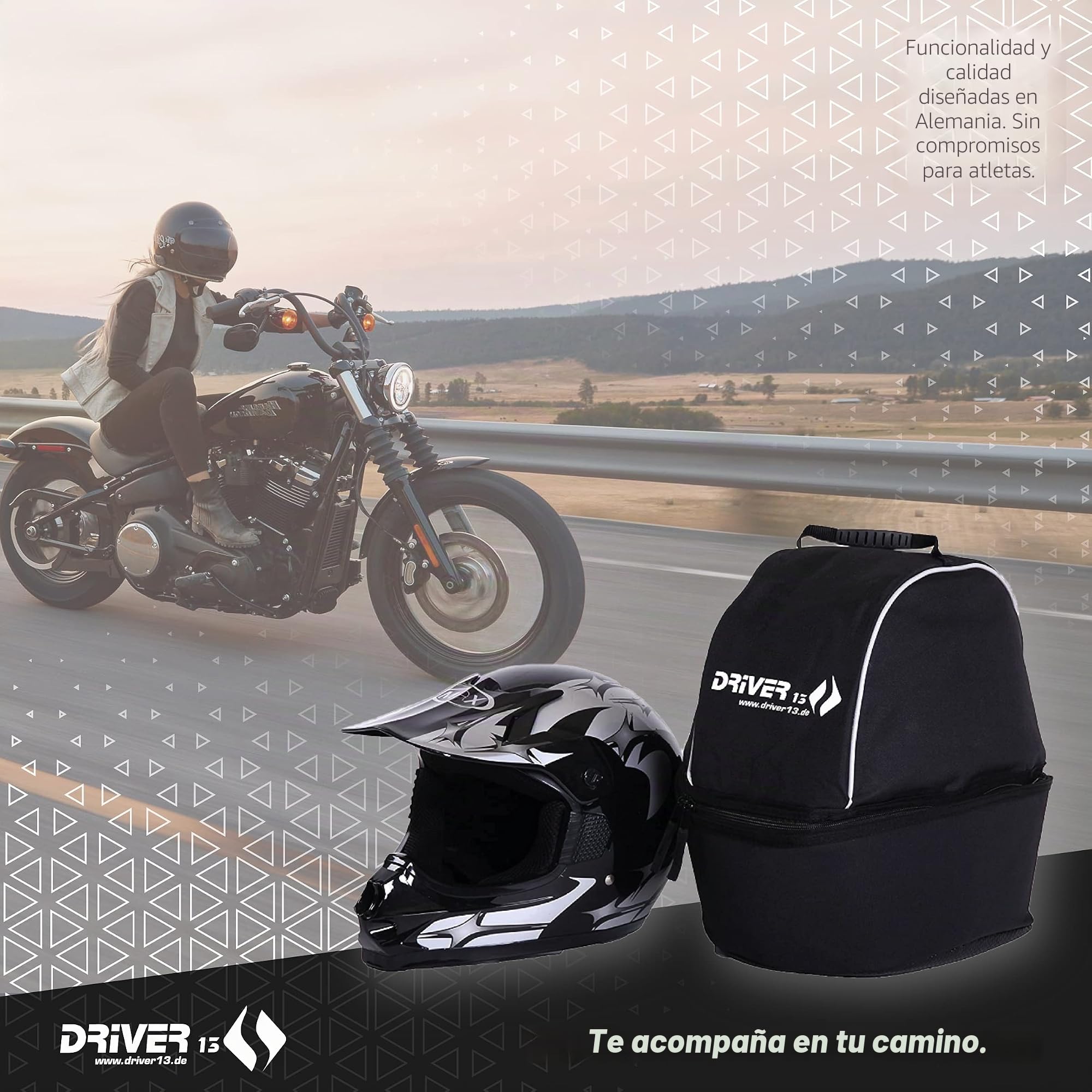 Driver13 Bolsa de Casco XL para Casco de Moto y Motocross, Acolchada, con ventilación y Bolsillo Interior para Visor de Repuesto, Negro, 38 x 30 x 30 cm