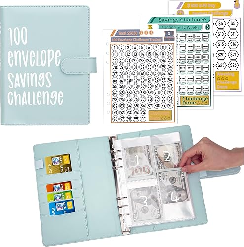Carpeta de desafíos de ahorro de dinero con 100 sobres, carpeta de presupuesto A5 con sobres de efectivo, libro de desafíos de ahorro para ahorrar disponible en Yaxa Peru