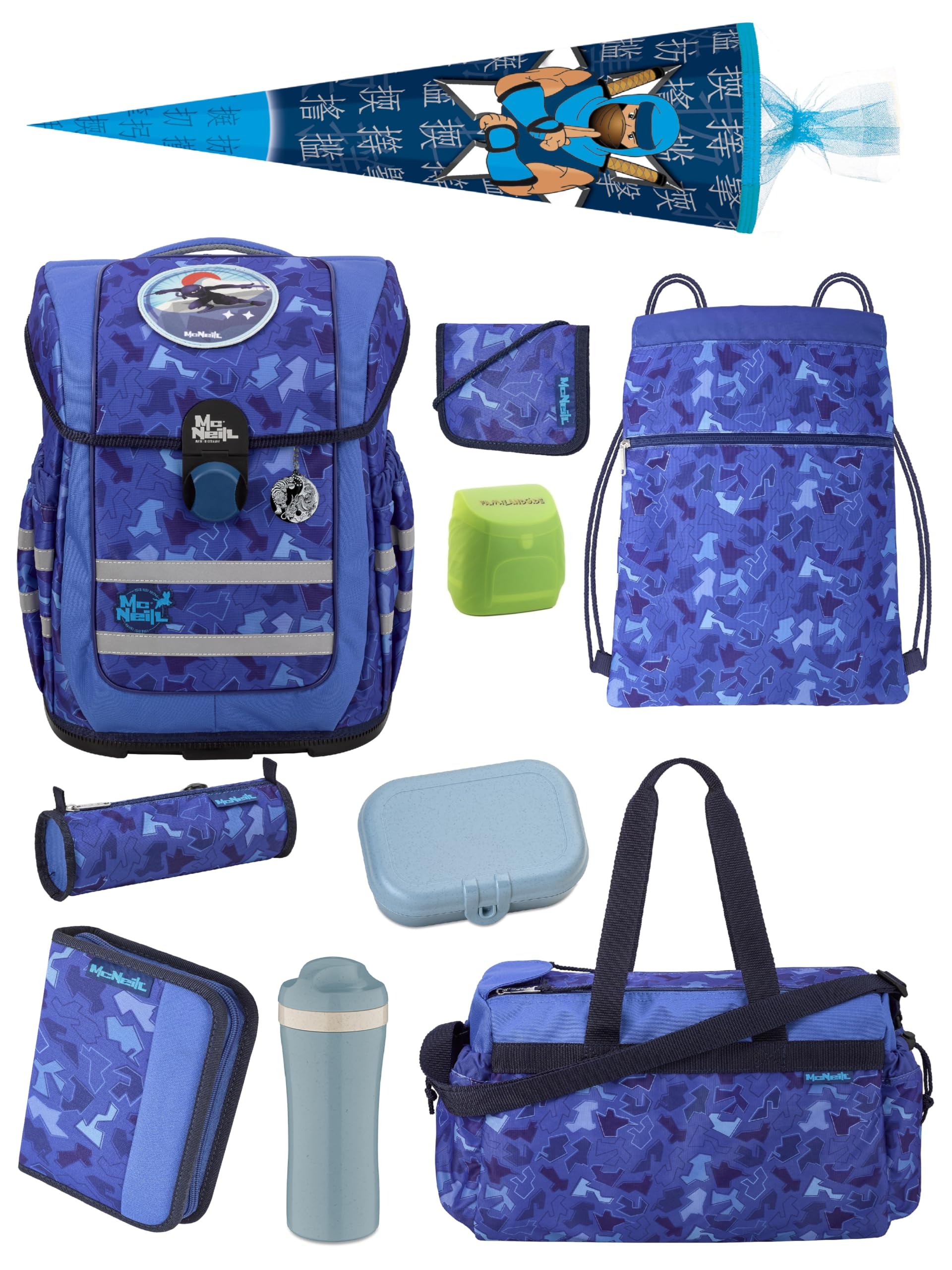 Familando - McNeill Ergo Complete Schulranzen Set - 10-teilig mit Schultüte - Puzzle - Ergonomisch & 3-Fach verstellbar - 1150g leicht mit 20L Volumen & Reflektoren - Für Grundschule ab 1. Klasse