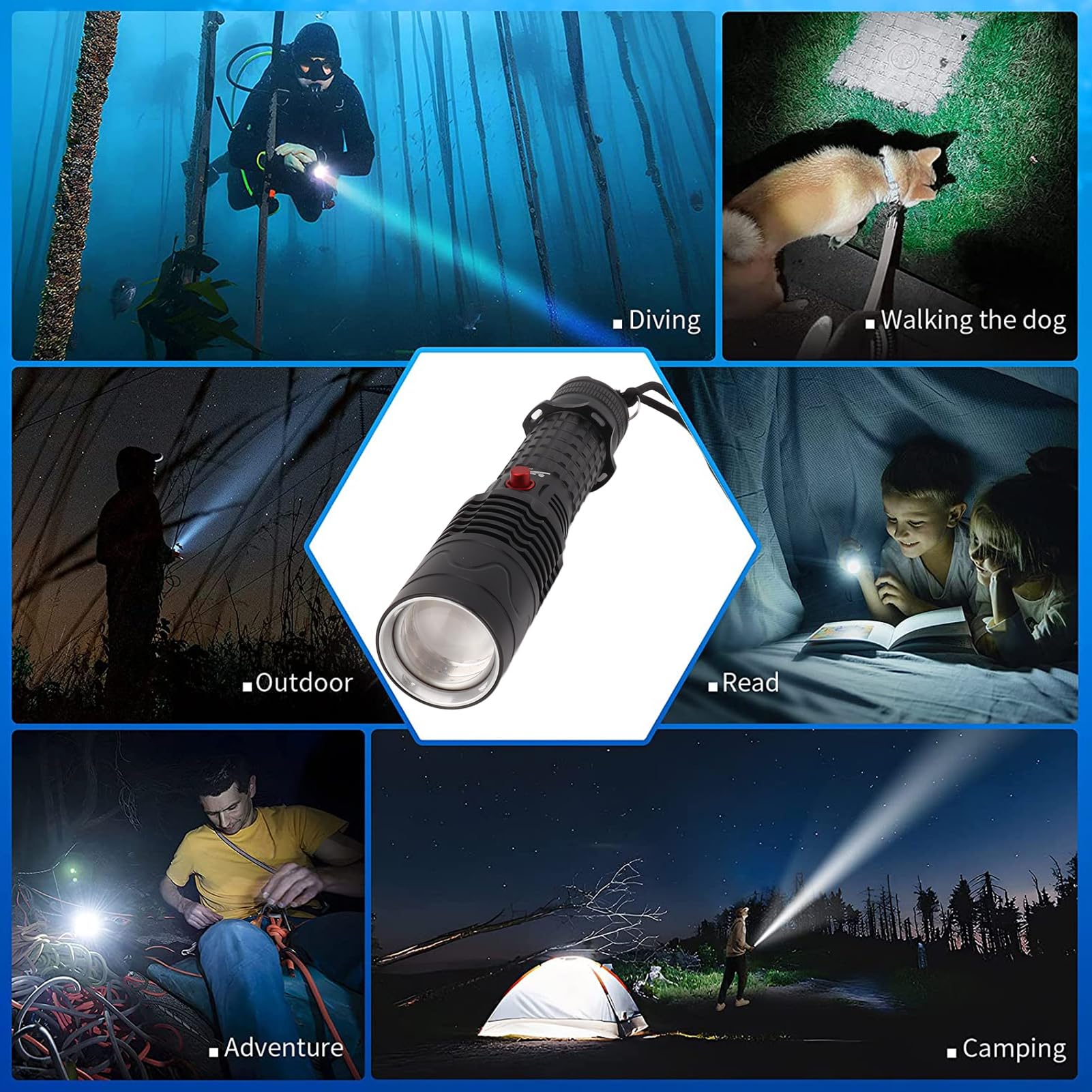 Torcia Subacquea da 5000LM, Luce Subacquea Impermeabile IPX8, Torcia Subacquea Antiurto, Torcia Subacquea a LED con 3 modalità for Sott'Acqua, Interruttore Laterale Magnetico