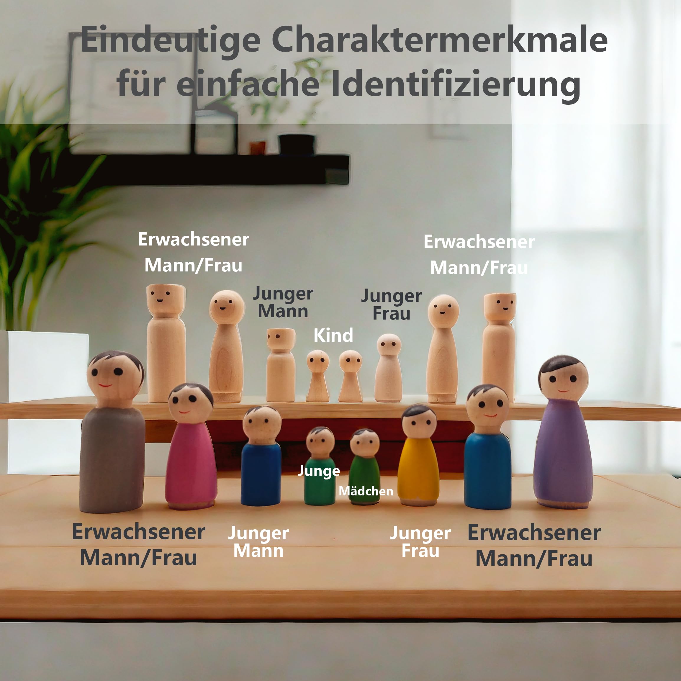 Systembrett Aufstellung Set, Familienbrett Beziehungsbrett aus Holz für Coaching Familienaufstellung Systemisches Coaching Supervision Moderation, 44 Teile