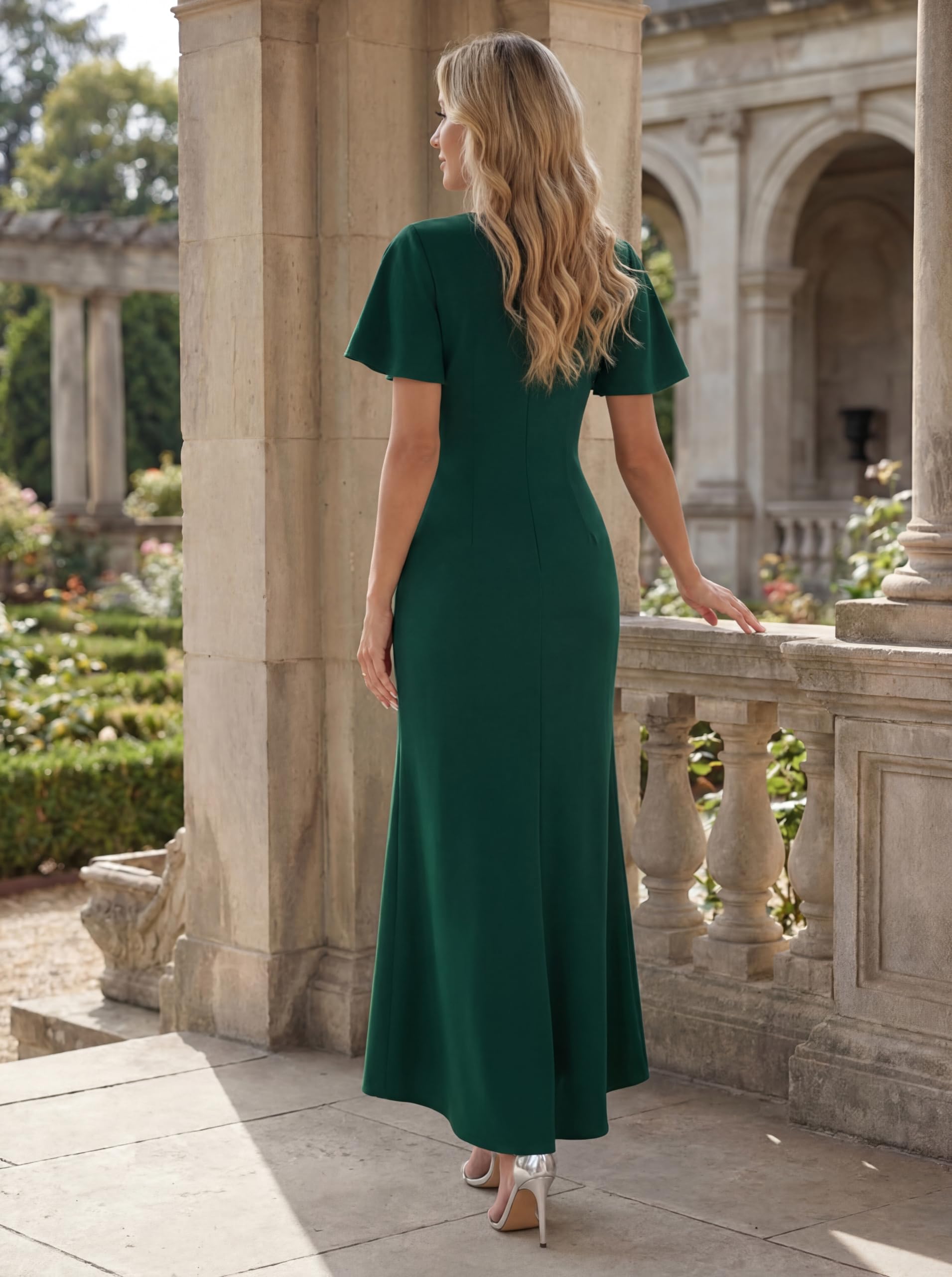 Ever-Pretty Abendkleider Lang Elegant mit Rüschen Kleid Hochzeitsgast Damen Midi Cocktailkleid EG02633