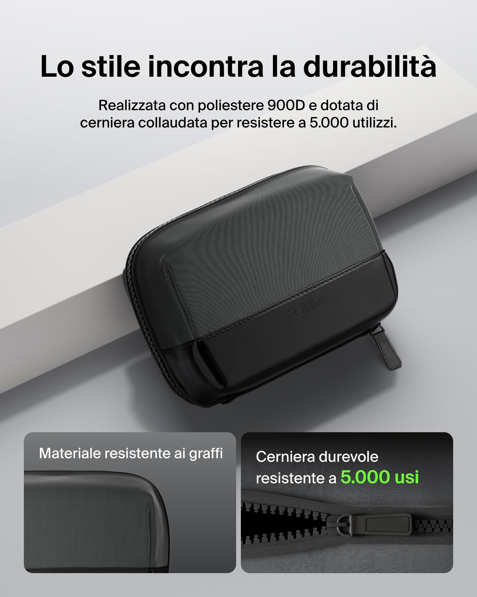 Belkin Borsa Organizer da Viaggio per Accessori Tech, Custodia da Viaggio per Gadget Come iPhone, Power Bank, Caricatori, Apple Pencil ed Airtag, ottimo per i Viaggi, Tessuto Morbido e Durevole