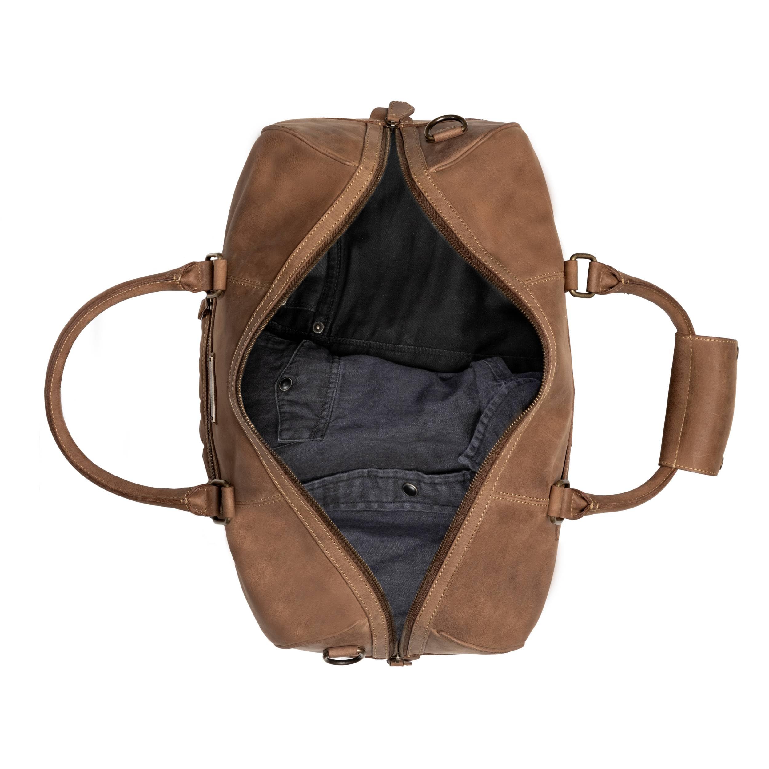 DRAKENSBERG Weekender 'Mitch' – Bolsa de viaje pequeña de piel para hombre y mujer, adecuada como equipaje de mano en avión, 25 l, color marrón Habana, DR00305, Habana-marrón, talla única, Bolsa de