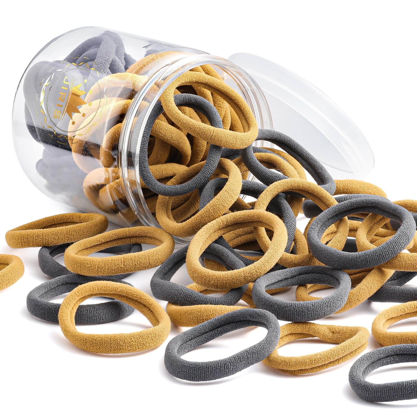 JIRIS 50Pcs Hair Ties for Women Girls,Cotton Seamless Hair Ties, Soft Ponytail Holders,No Crease No Damage Elastics Hair Bands with Box for Thick