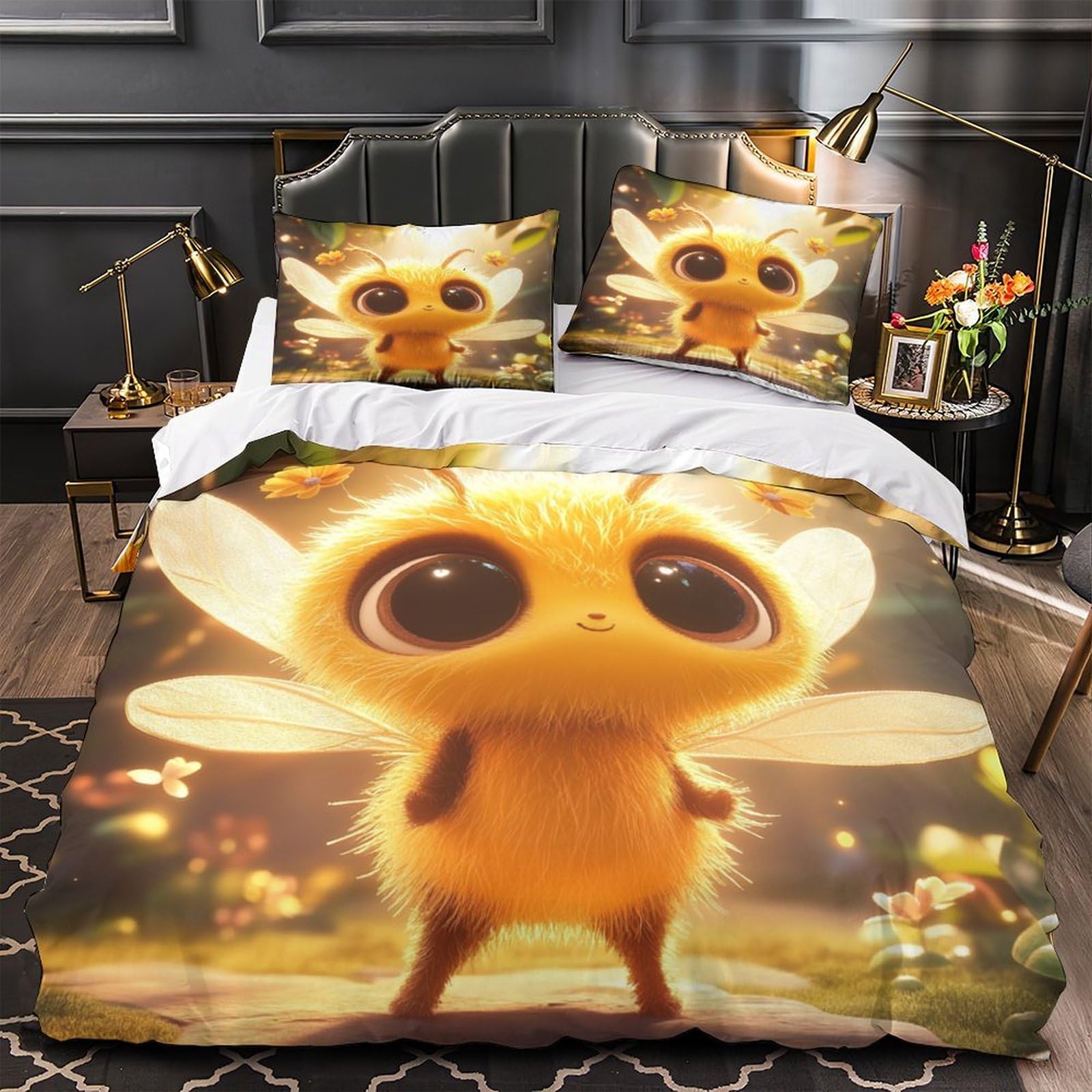 Housse de Couette Abeille 135x200cm en microfibre hypoallergénique pour lit enfant