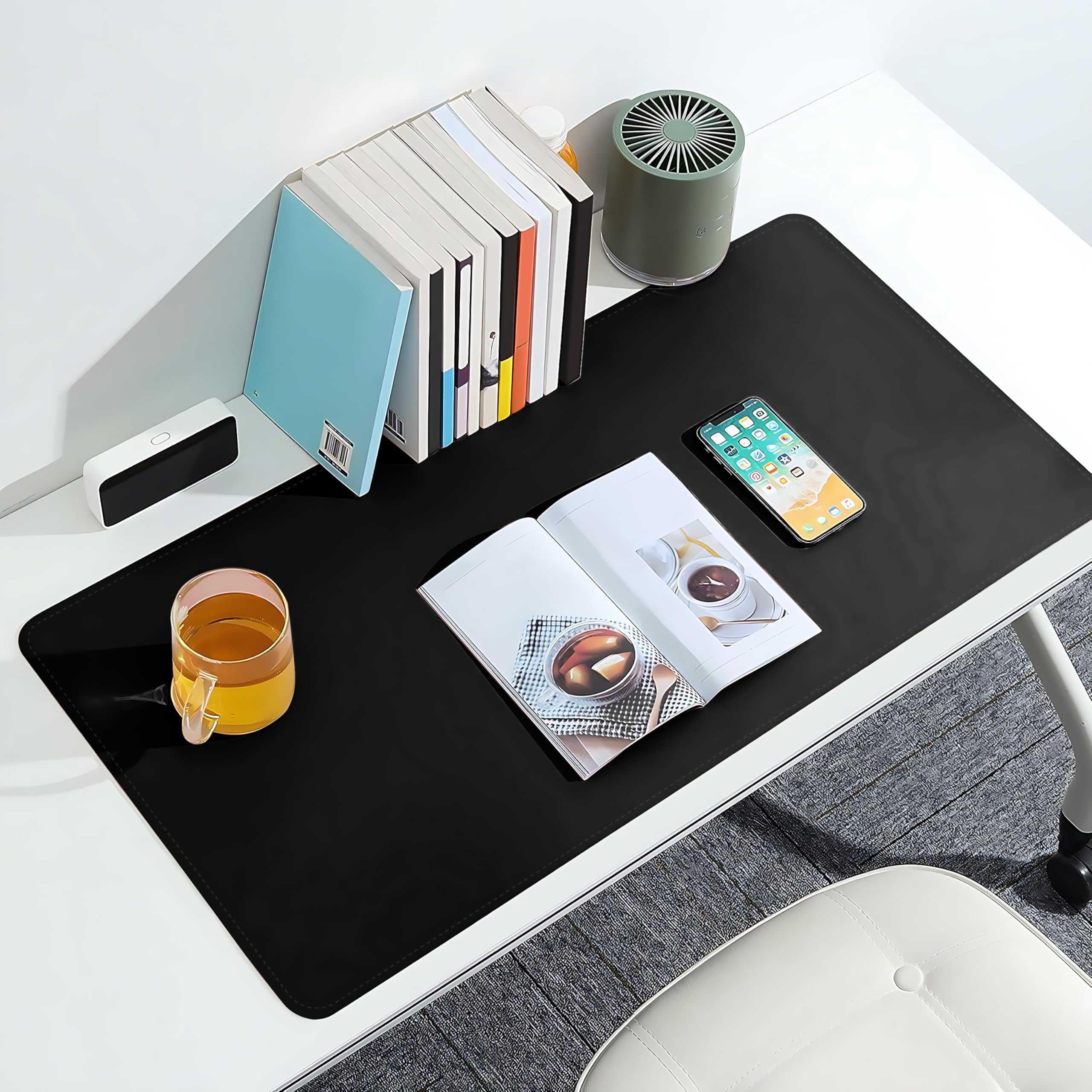 Klasse Çift Renk Dikişli PU Deri Masa Matı 80x40 Cm Mousepad, Su Geçirmez Masa Sümeni, Çift Taraflı Kullanım, Dizüstü Bilgisayar/Ofis/Ev için, Kaymaz Taban (Siyah Ve Koyu Gri)