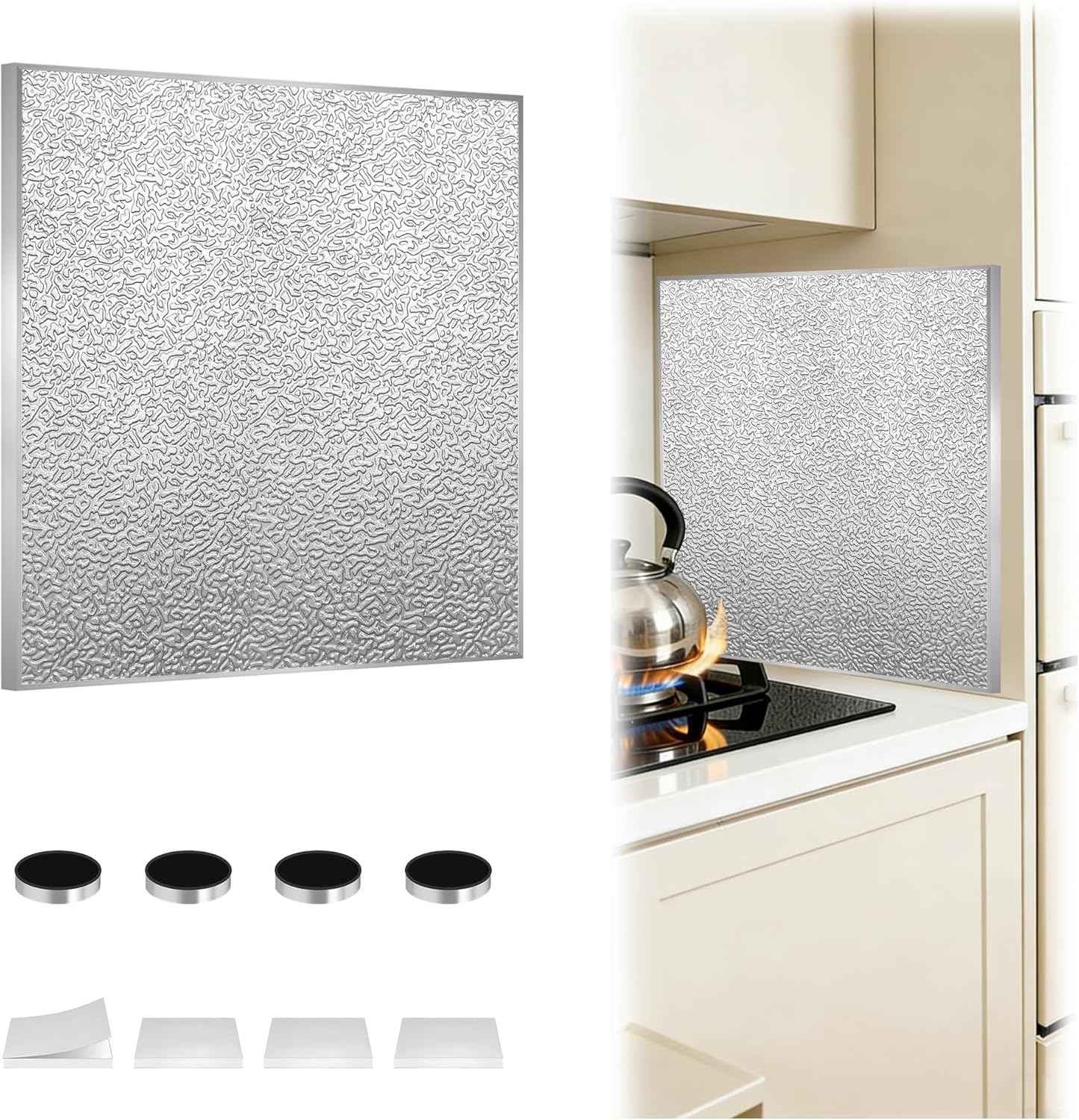 THOUSAND SUNNY Aluminum Heat Shield Board, 23.6" x 23.6" Magnetic Heat Shield for Side of Fridge Fireplace and Kitchen Protection