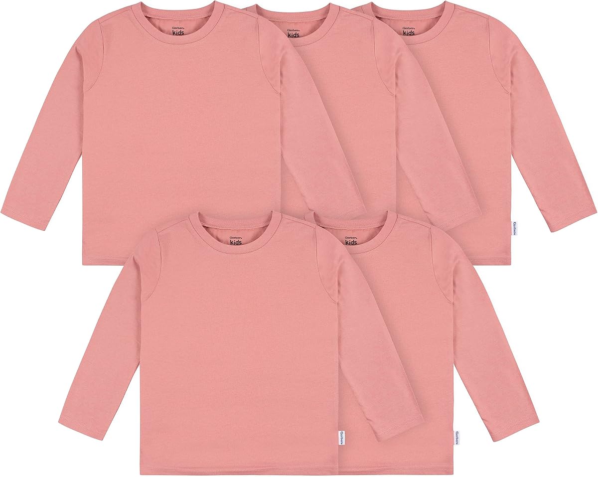 Gerber Baby & Toddler 5-Pack Solid Long Sleeve T-Shirts Jersey 160 GSM