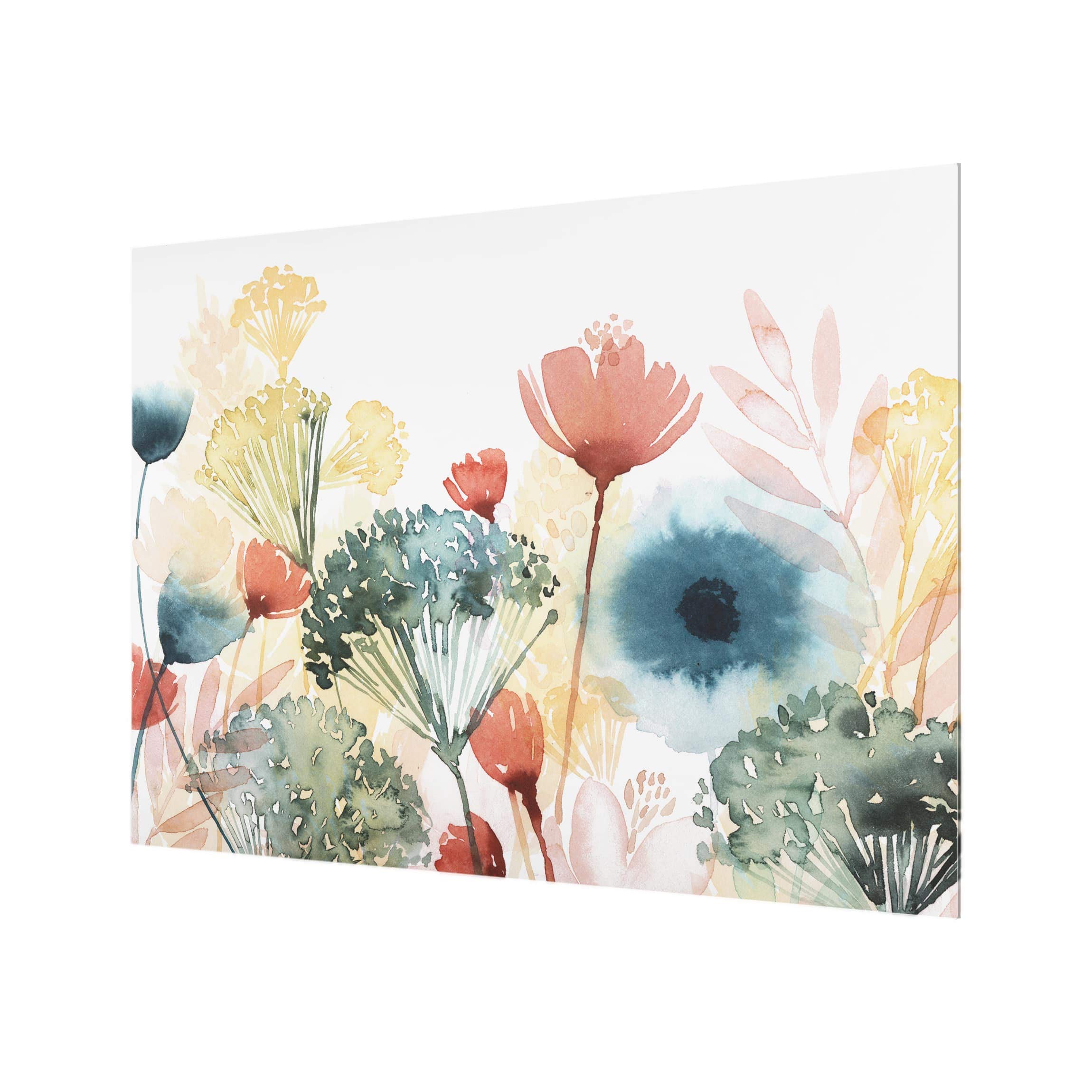 Fond de hotte avec support épaisseur 4mm fleurs crédence cuisine avec motif verre trempé panneau mural blanc crédence en verre aquarelle style maison de campagne cuisine 3307 (80x59cm)
