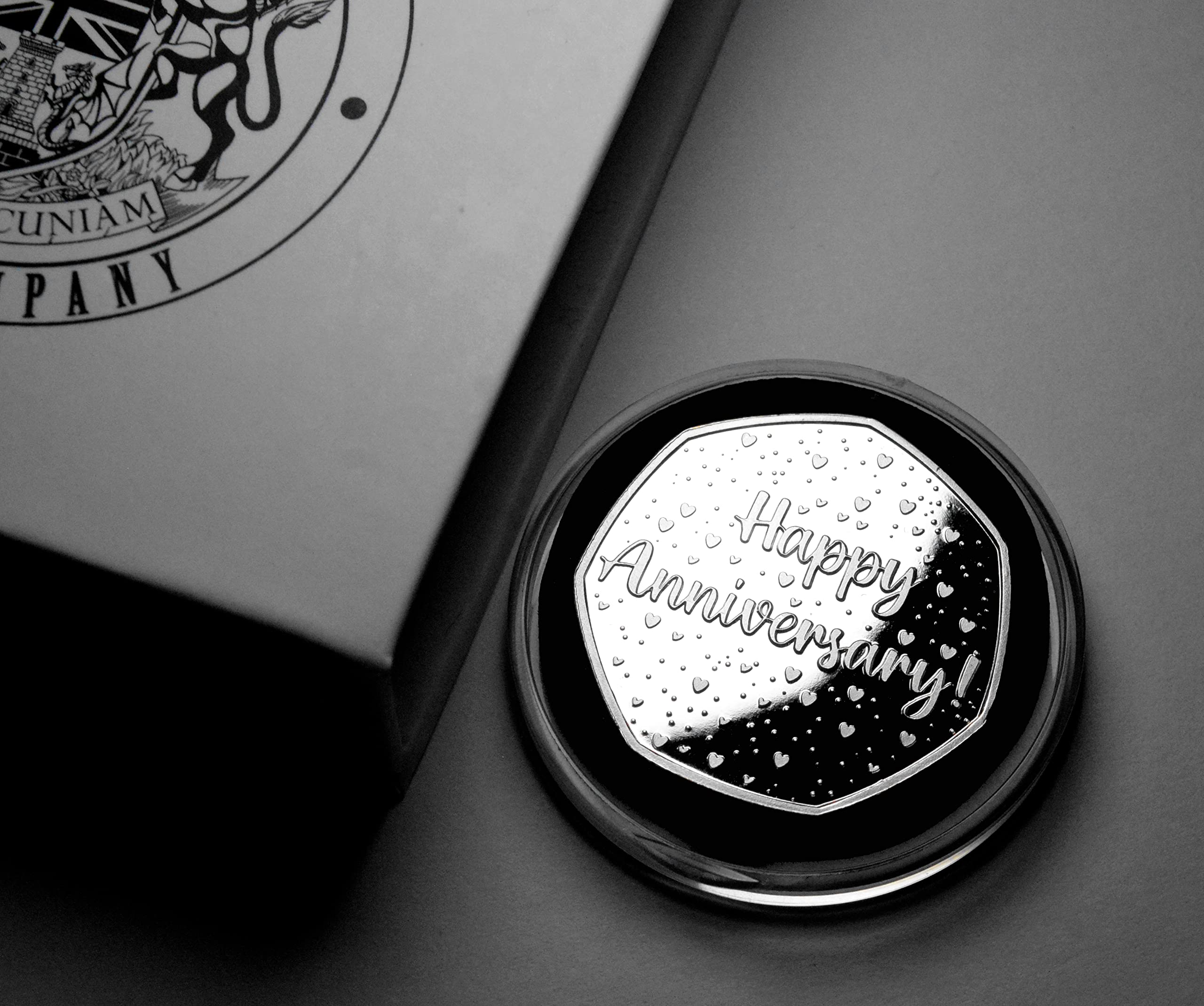 The Commemorative Coin Company Silver Happy Anniversary Commemorative With Inlaid Gemstone. Capsule And Gift Box. Gift/Present Marriage. Husband/Wife/Partner/Boyfriend/Girlfriend. I Love You