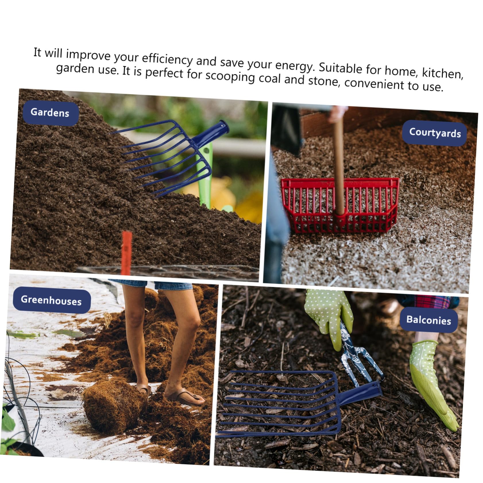 Abaodam Handgabel Gartenwerkzeug aus Stahl mit 9 Zähnen für Garten und Küche zum Verteilen von Kies und Festem Boden Robuste Kohleschaufel in Blau