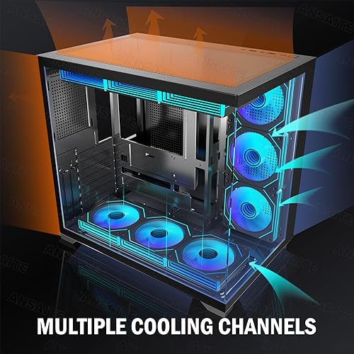 Miniatura 6 de PC CASE ATX 9 PWM ARGB Ventiladores preinstalados, funda de PC para juegos de media torre, carcasa panorámica de vidrio templado para computadora