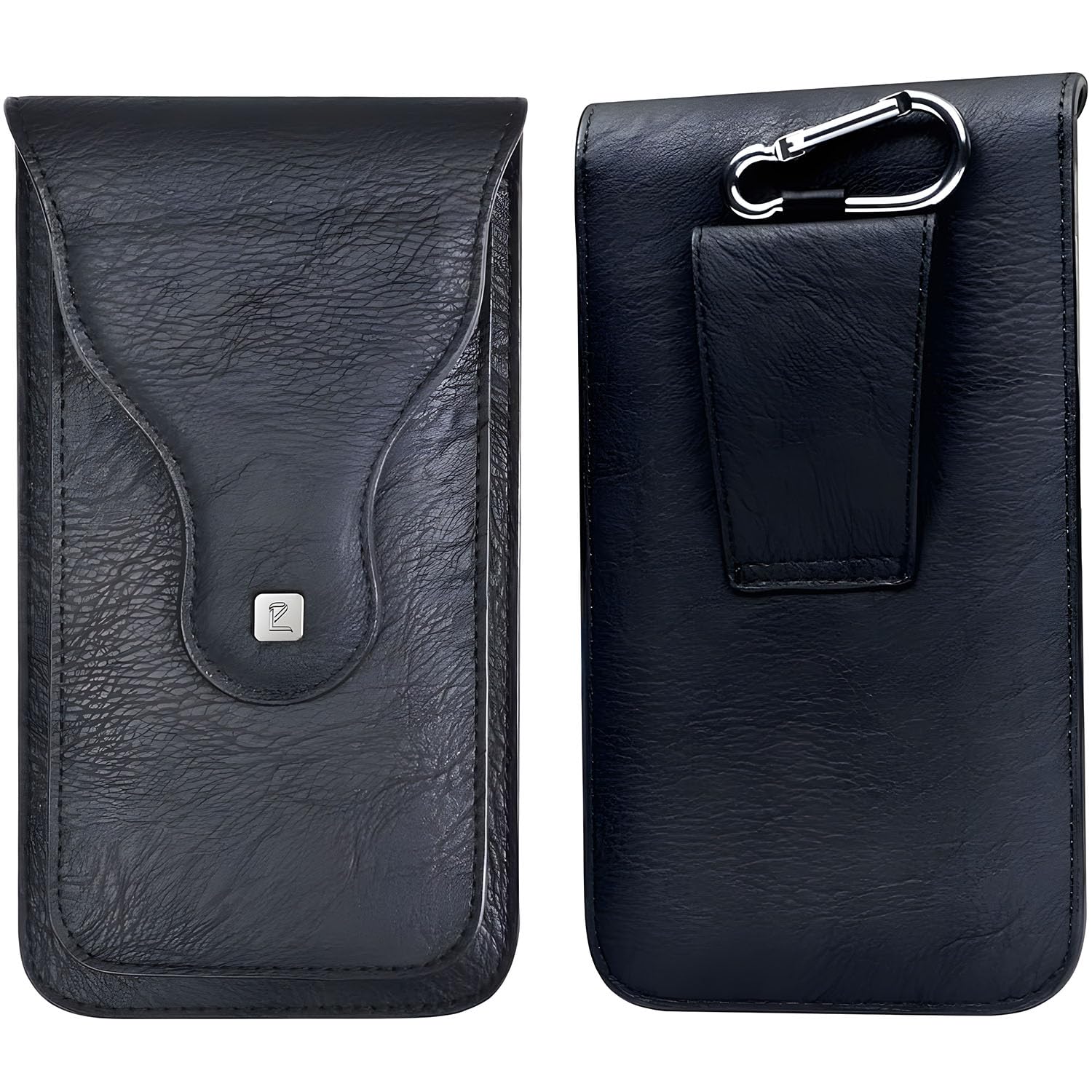 X spring Cell Phone Holster, Vertical Leather Cell Phone Holster Waist Belt Pouch with Belt Loop Cover, Universal Waist Bag Vertical Belt Clip Pouch Carrying to Carry 2 Smartphones Upto 6.7 In (Black)