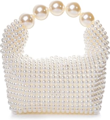 Women Pearl Beaded Clutch Handle Bag Evening HandBag for Wedding Party