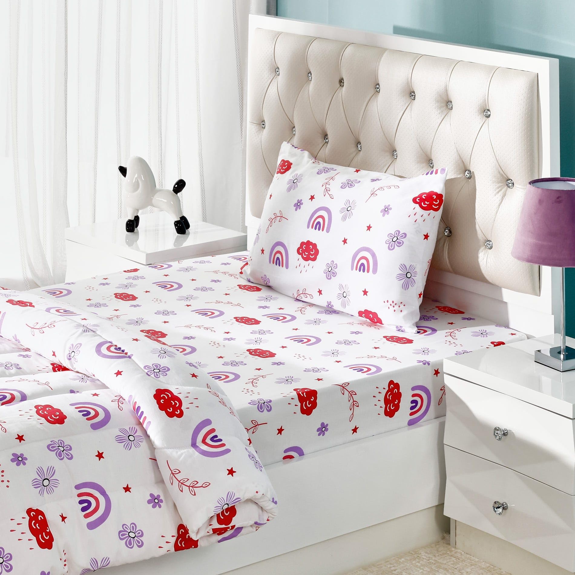 homes r us Happy Kids Fitted Sheet Set, Multicolour - 90X200+25 Cm