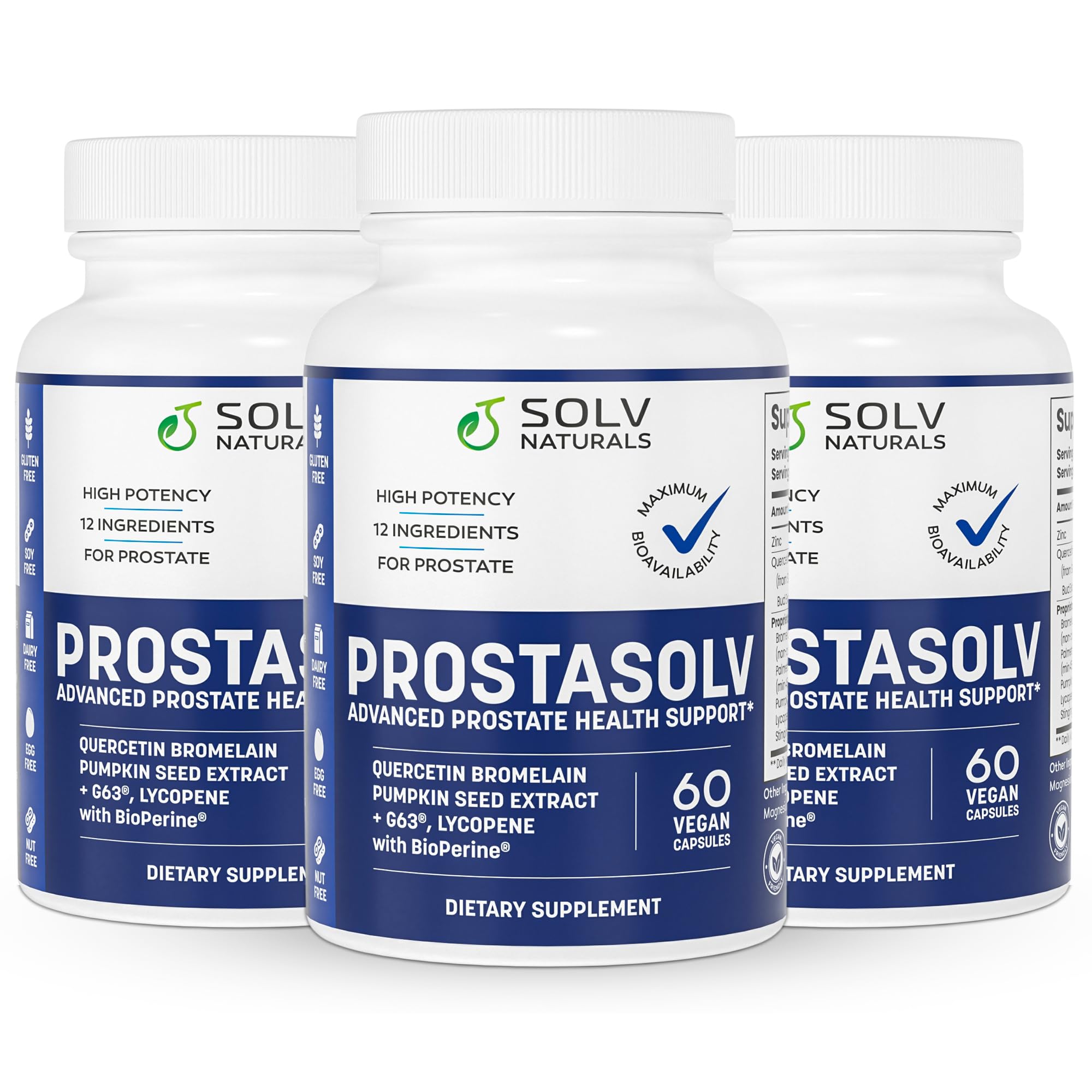 PROSTASOLV Advanced Prostatitis CPPS Supplement Vegan Capsules Quercetin Bromelain Pumpkin Seed Extract Lycopene BioPerine for Pelvic Health 3