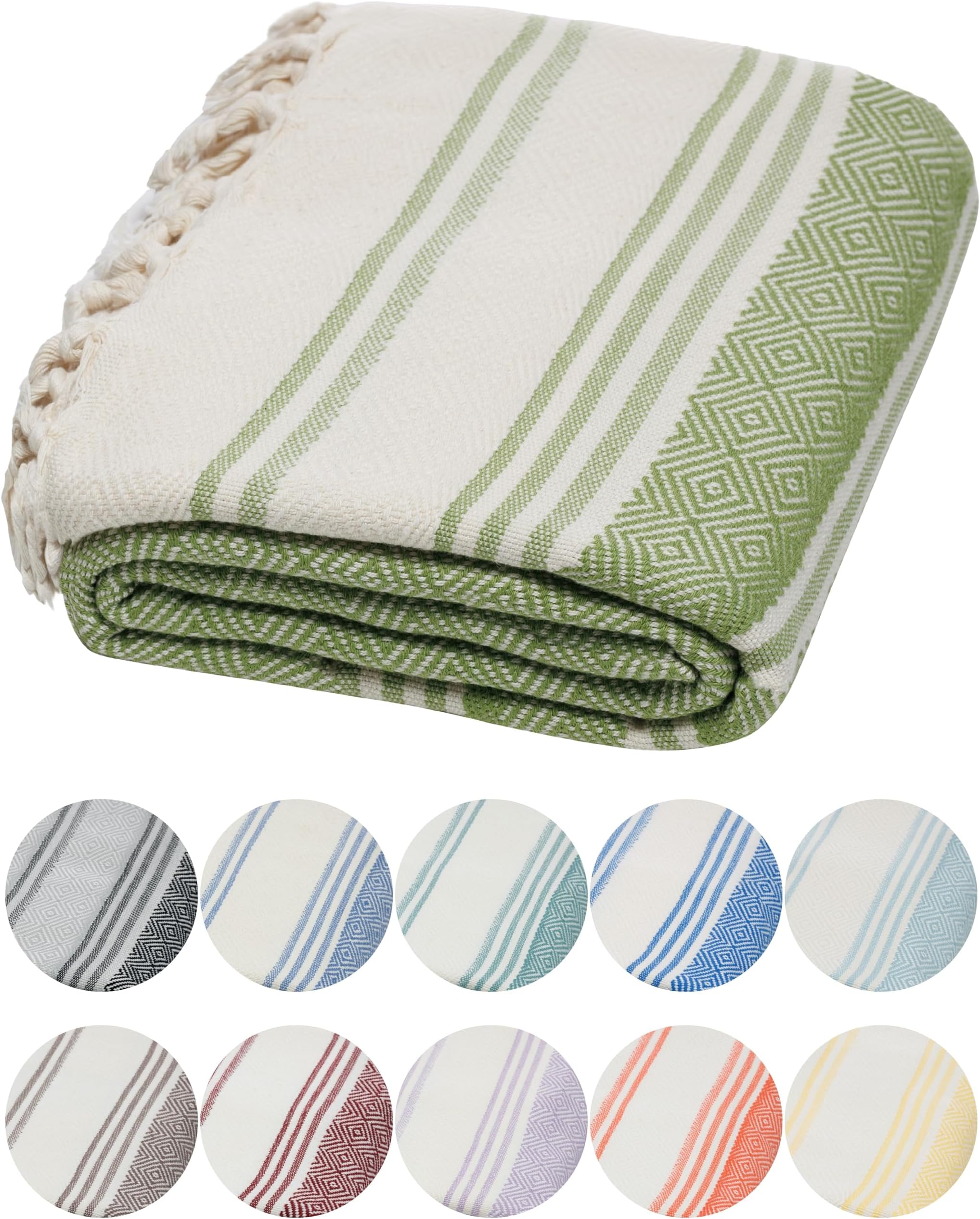 DEMMEX Organic Diamond Turkish Bath & Beach Towel | 100% Oeko-TEX Certified Turkish Cotton, Ultra-Soft, Quick-Dry, Lightweight, Oversized Luxury Peshtemal Towel, Prewashed, 71"x36", Olive Green