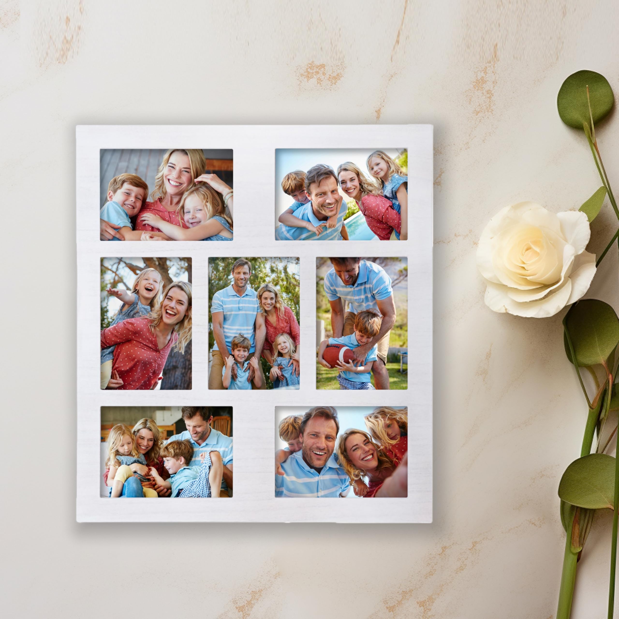 Marco de fotos para collage de fotos de 5 x 7 pulgadas, 7 aberturas, collage de fotos, marco de fotos blanco, decoración de pared para soporte de mesa y marcos de montaje en pared para