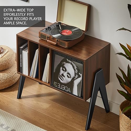 Miniatura 5 de Soporte para tocadiscos con gabinete de almacenamiento de vinilo, mesa consola giratoria moderna de mediados de siglo de 40 pulgadas para exhibición