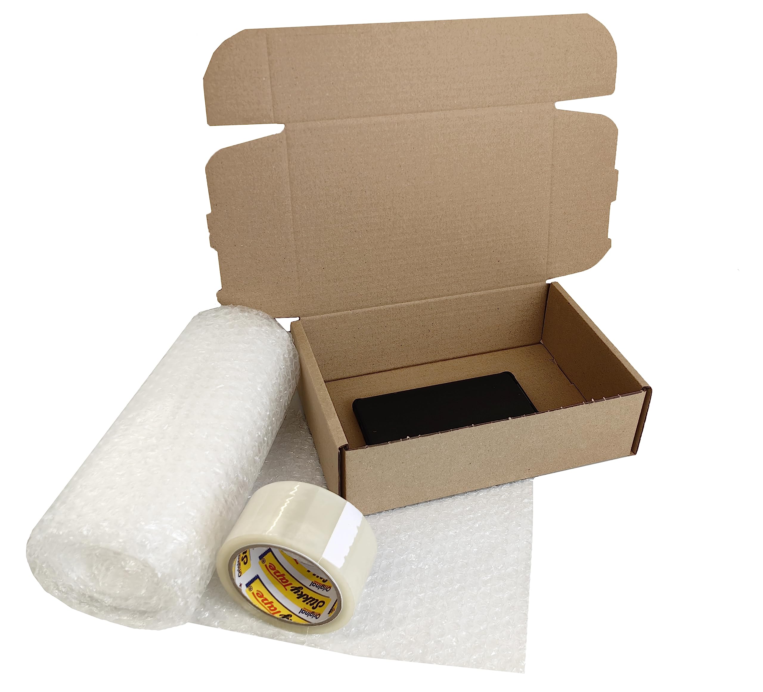 MEG4TEC 10x7x3 Inch Mobile Phone Shipping Packaging Box with 4m Bubble Wrap & Packing Tape (1)