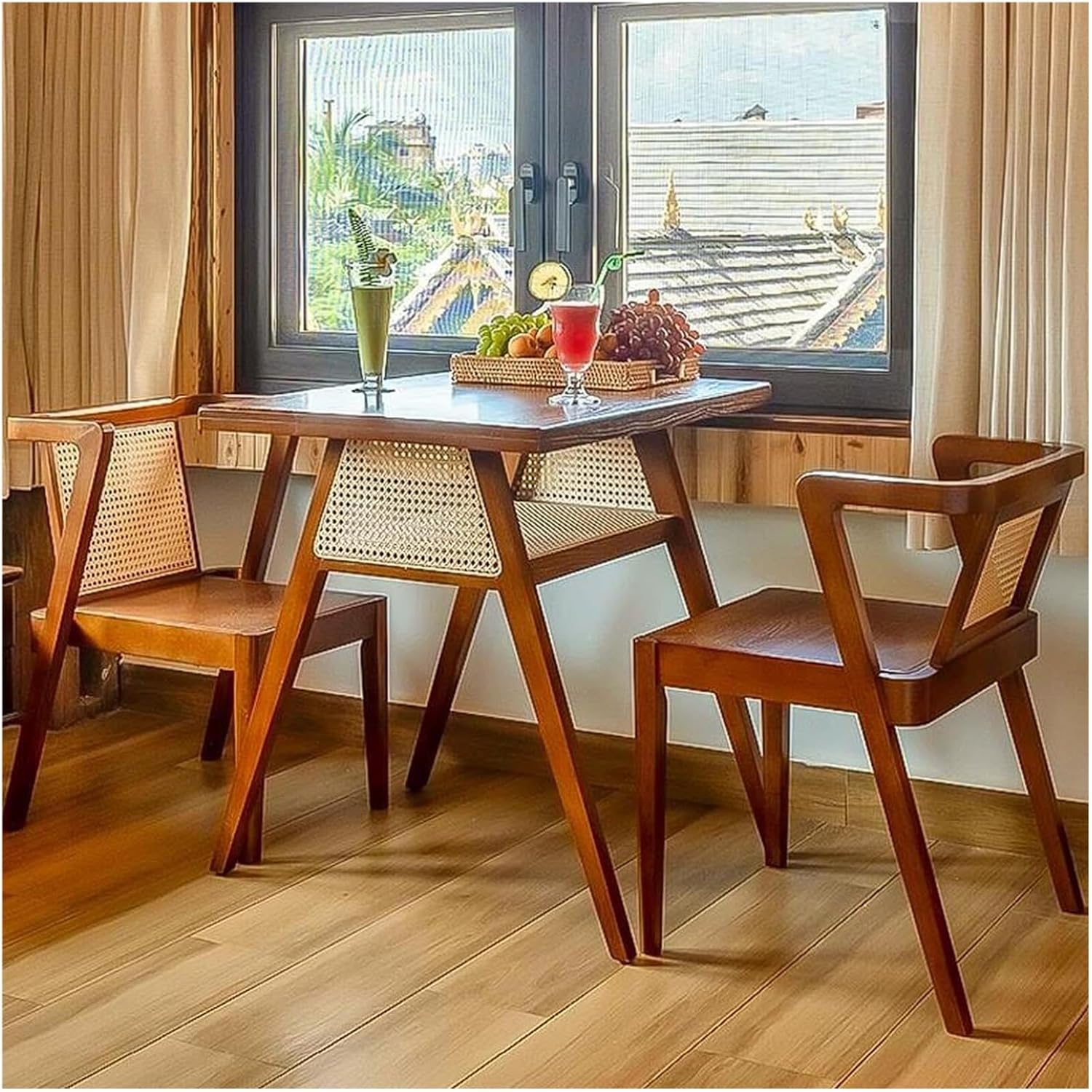 Solid Wood Square Dining Table, Compact Space-Saving Kitchen Table for Small Balcony Terrace Courtyard, Cherry Finish(Cherry red)