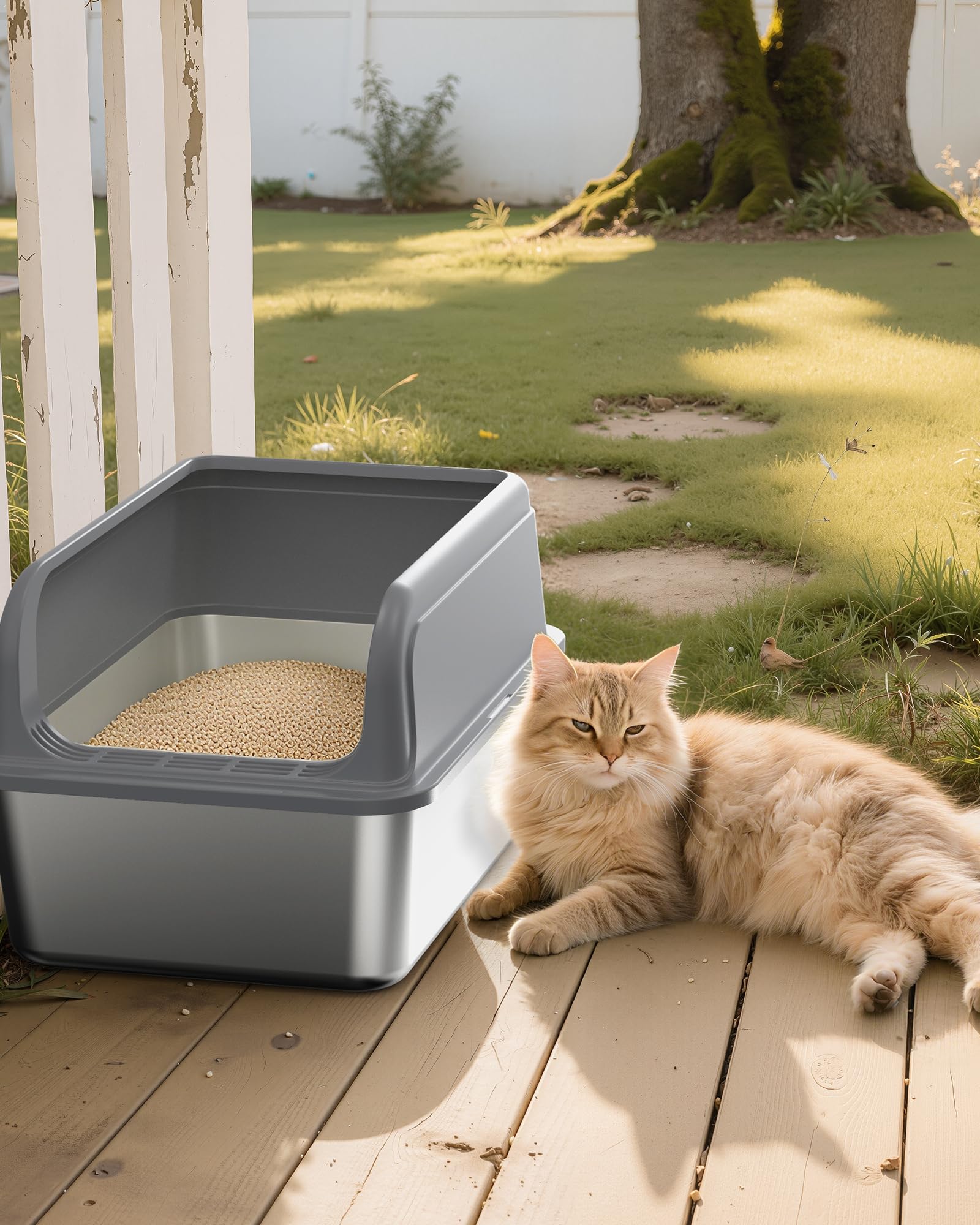 Stainless Steel Cat Litter Box, Metal Kitty Litter Box with Scoop, Anti-Leakage Top Entry, Non-Sticky, Easy to Clean, Grey, 13.5" × 17.3" × 11"