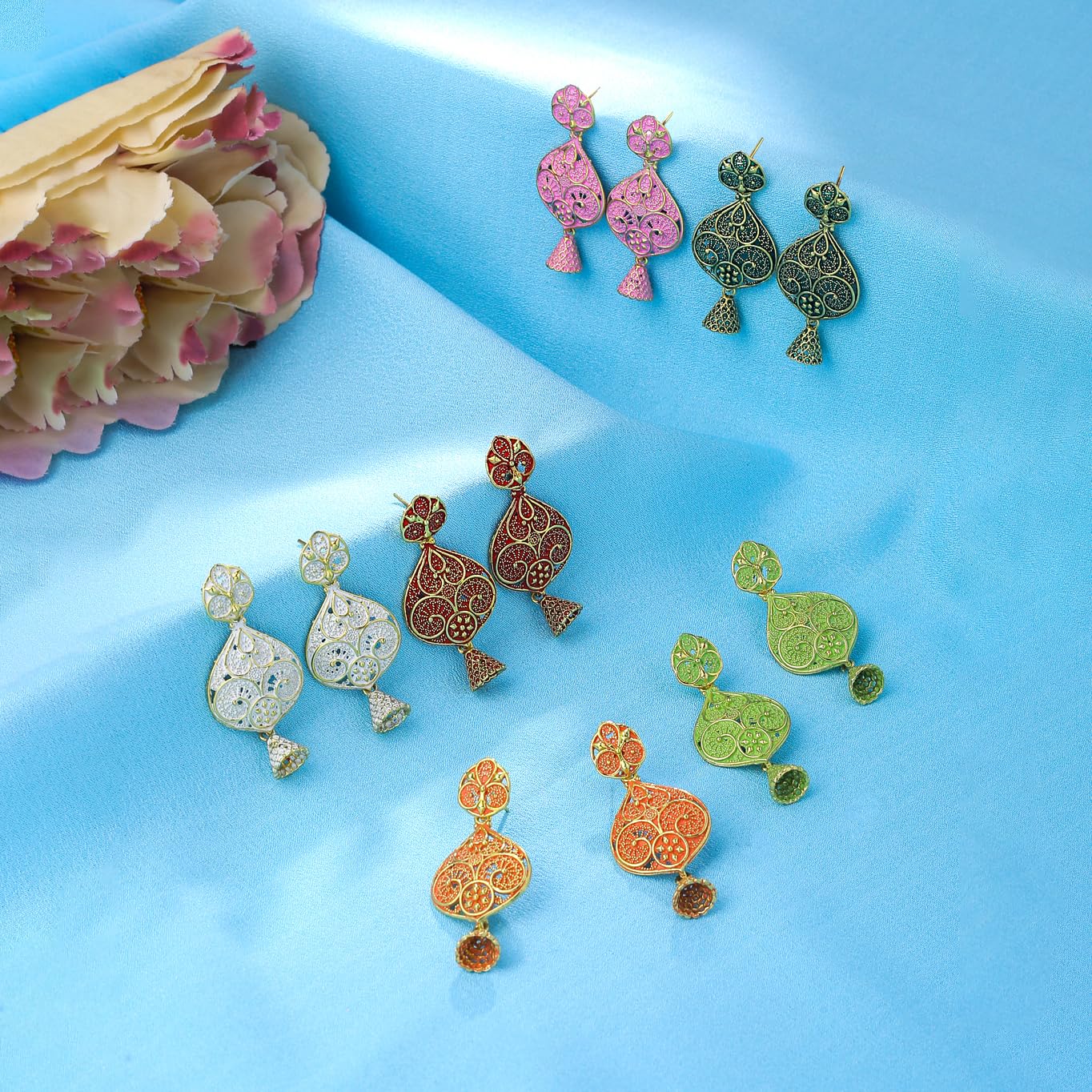 Traditional Dangle Drop Oxidised Earrings Combo - Set of 3 Pairs