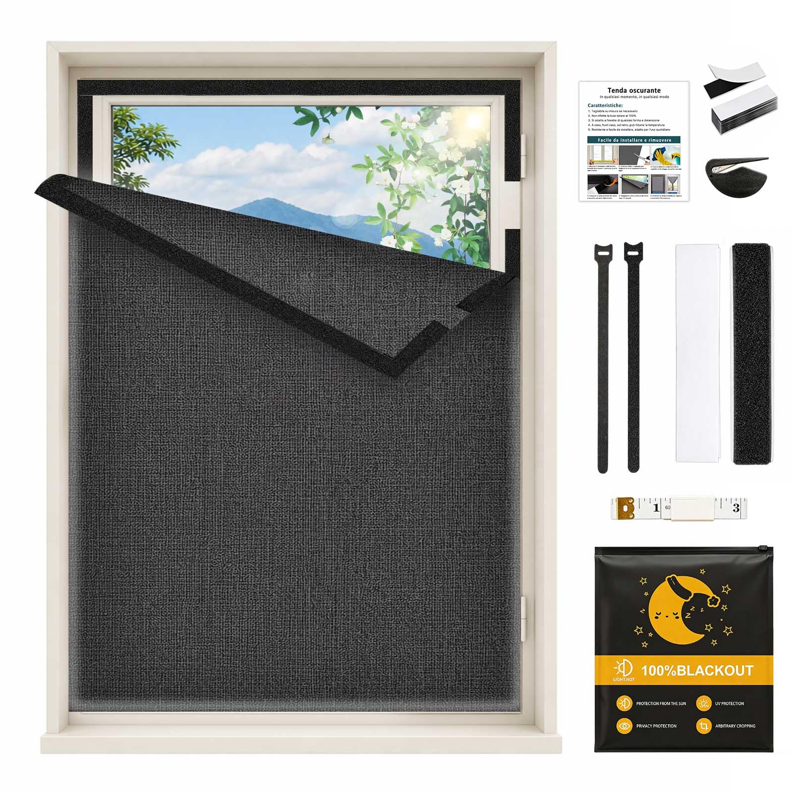 Upgrade Blackout Blind, 100 x 150cm Portable Blackout Blinds Stick on, Blackout Curtain for Window with Wrinkle-Free Linen Material, Complete Darkness, Heat & Cold Resistant for Bedroom Travel RV
