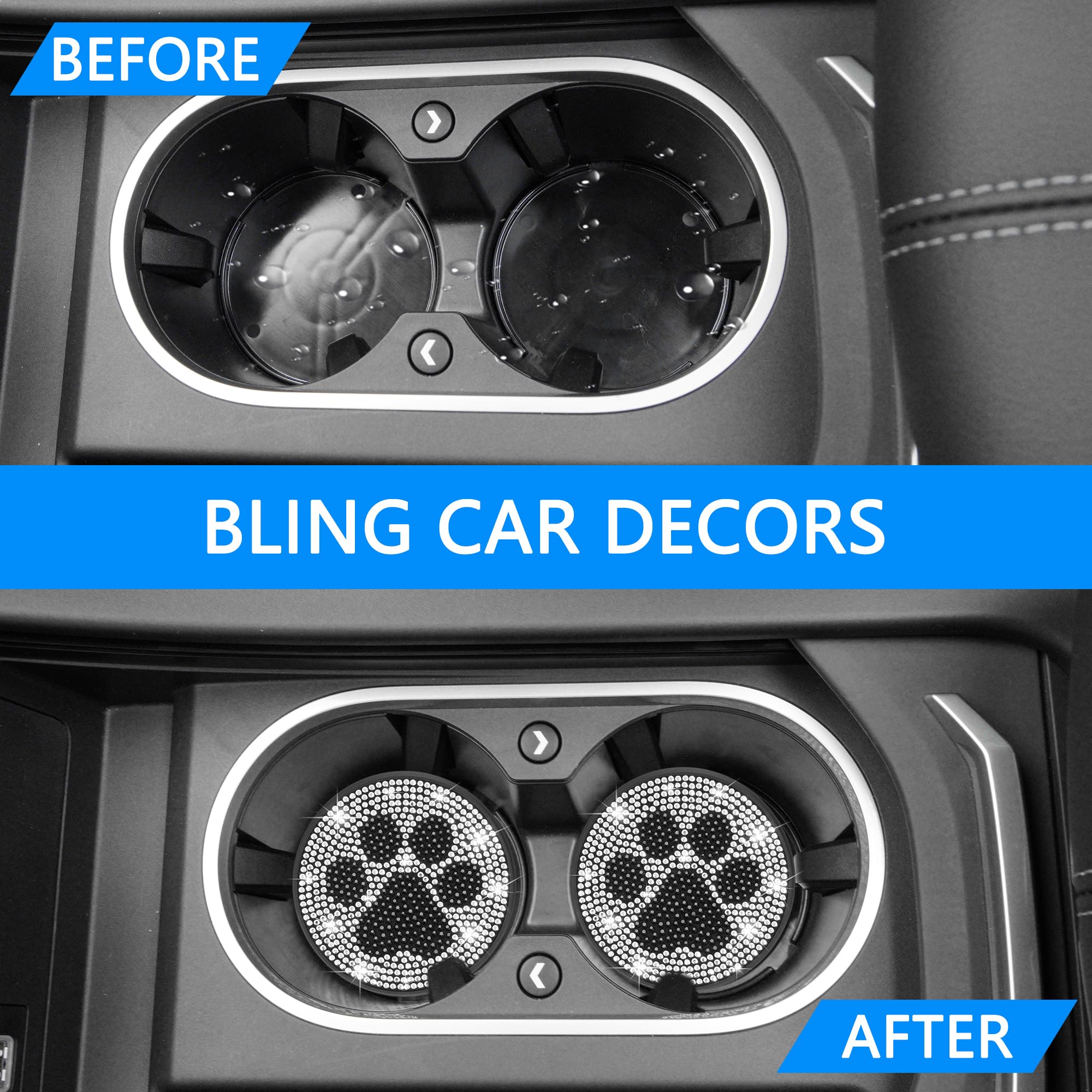 Bling Car Coasters for Cup Holder 2 Pack 2 75 Sparkling Drink Inserts - Non-Slip Crystal Car Interior — view 6