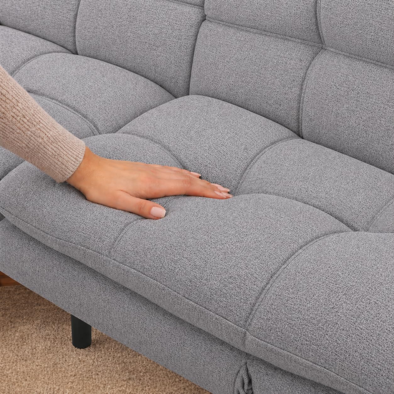 Schlafsofa 3-Sitzer Schlafcouch Paul 3in1 mit Schlaffunktion - verstellbare Armlehnen Rückenlehne Couch Sofa Liegefläche bis 273kg - Klappsofa Bettsofa Gästebett Bett Wohnzimmer (Grau)