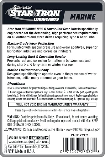 Miniatura 7 de STAR BRITE Aceite de engranajes de unidad inferior de mezcla sintética 80W90 Marine  Aceite de engranajes de alta viscosidad para motores fuera de