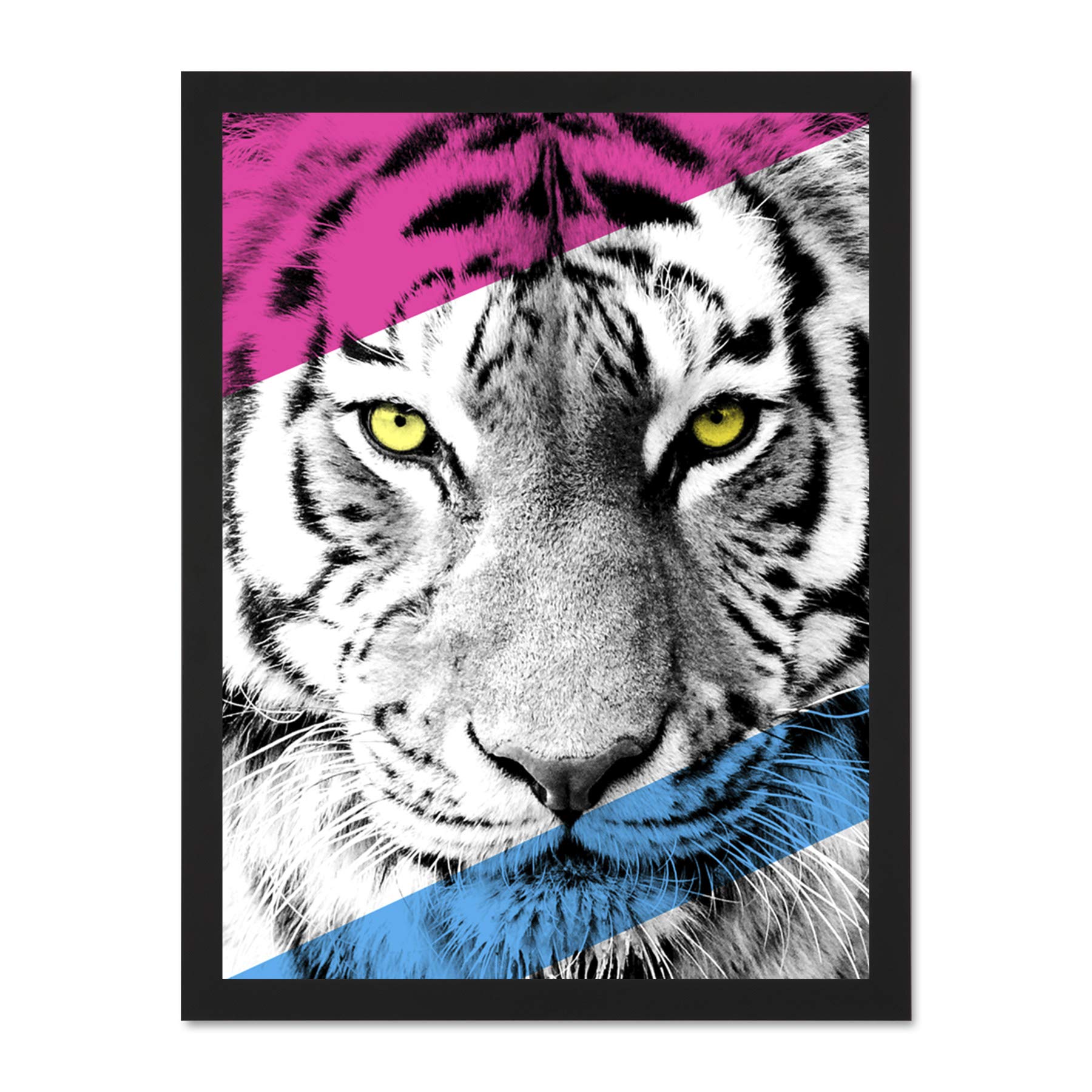 Wee Blue Coo Contemporary Bold CMYK Tiger Large Framed Art Print Wall Poster 18x24 inch