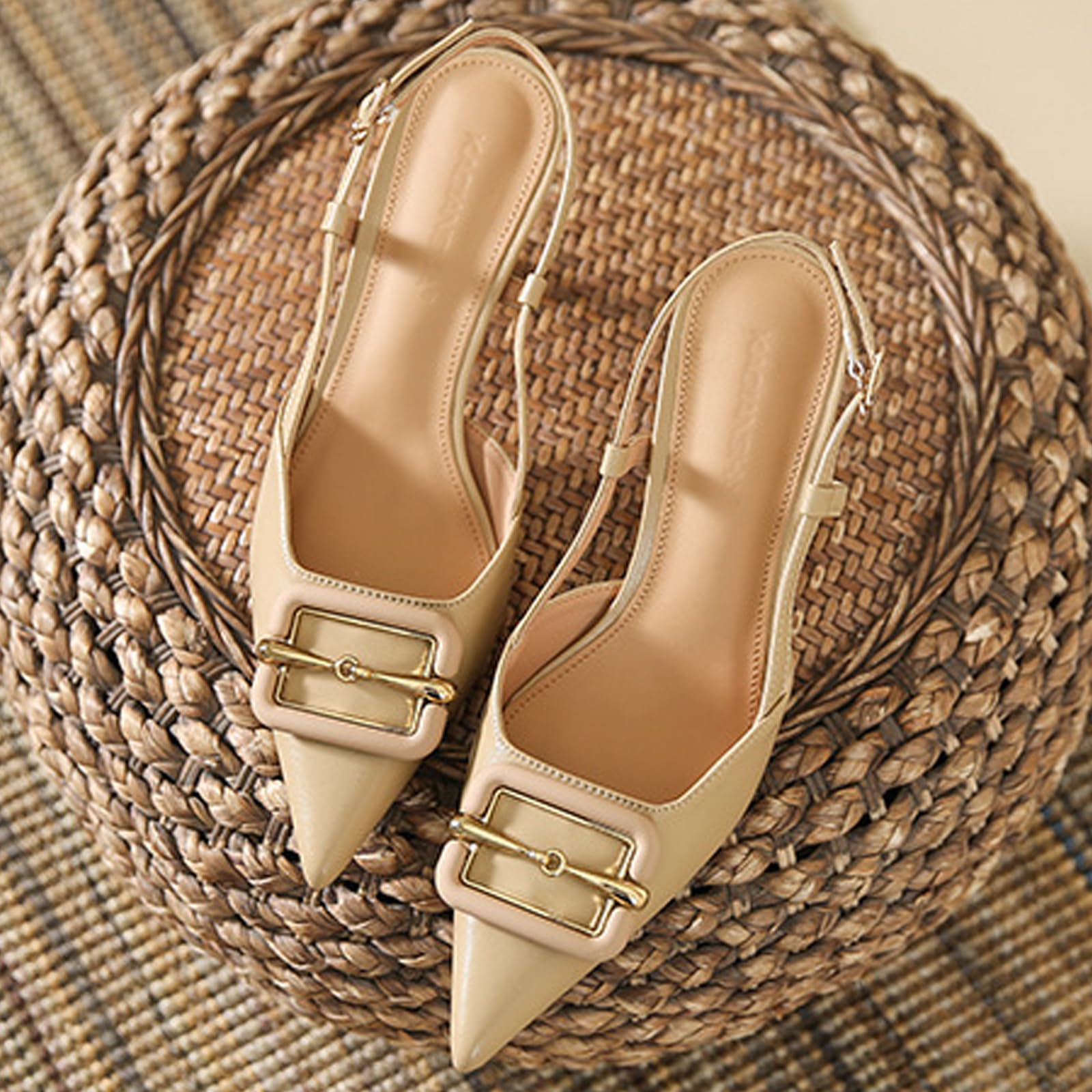 Damen Slingpumps Elegant Kitten Heel Schnall Blockabsatz Sandalen Pointed Toe Schuh 7cm Lässig Büroschuhe Dress Schuhe