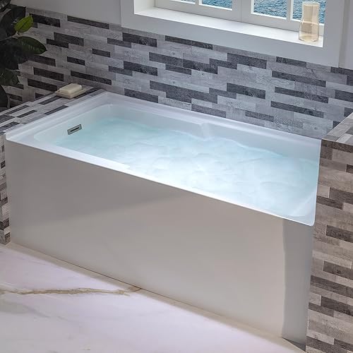 Miniatura 12 de WOODBRIDGE Bañera rectangular de acrílico de 60 pulgadas en blanco con drenaje izquierdo, drenaje desplegable de níquel cepillado incluido BA6030L