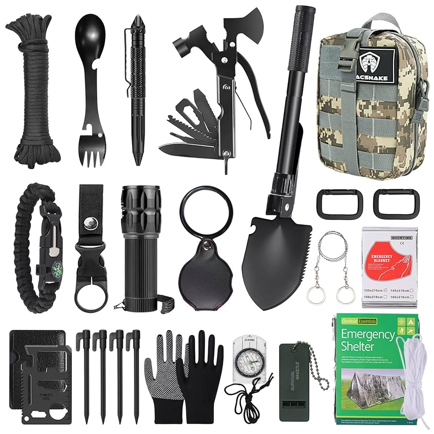 Multi-purpose emergency survival kit with MOLLE pouch system