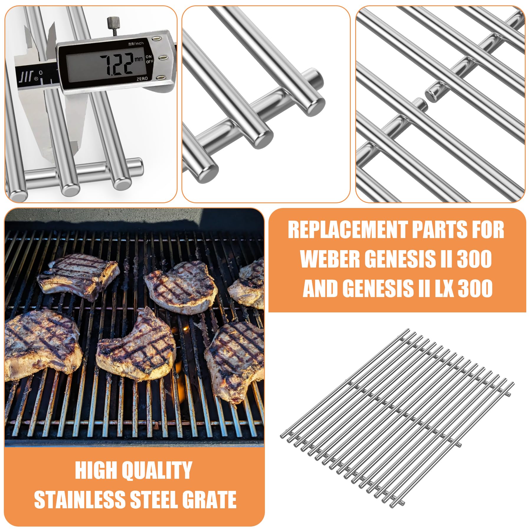 Griglia Acciaio Inox Per Barbecue Weber Genesis II – Ricambio 66095, Sistema Gourmet, Spessore 7mm