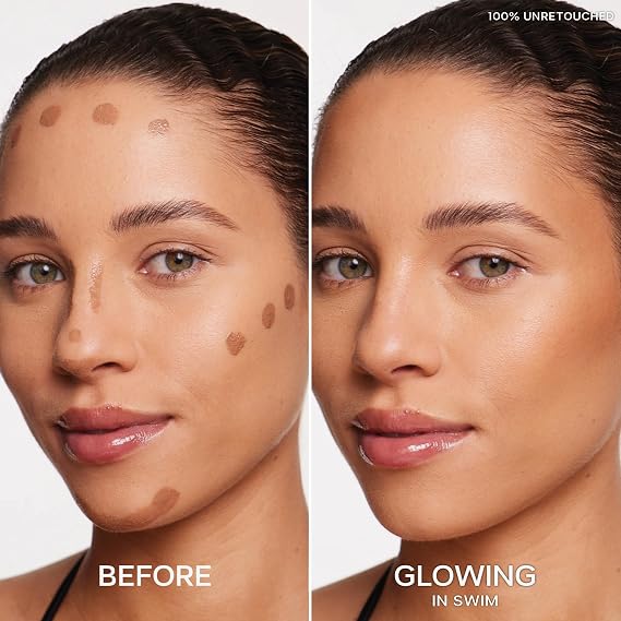 Saie Radiant Glow Duo - Dew Bronze Soft-Focus Liquid Bronzer in Swim (0.4 oz) & Mini Glowy Super Gel Lightweight Illuminator in Sunglow (0.5 oz), Hydrating Makeup Essentials for a Sun-Kissed Glow