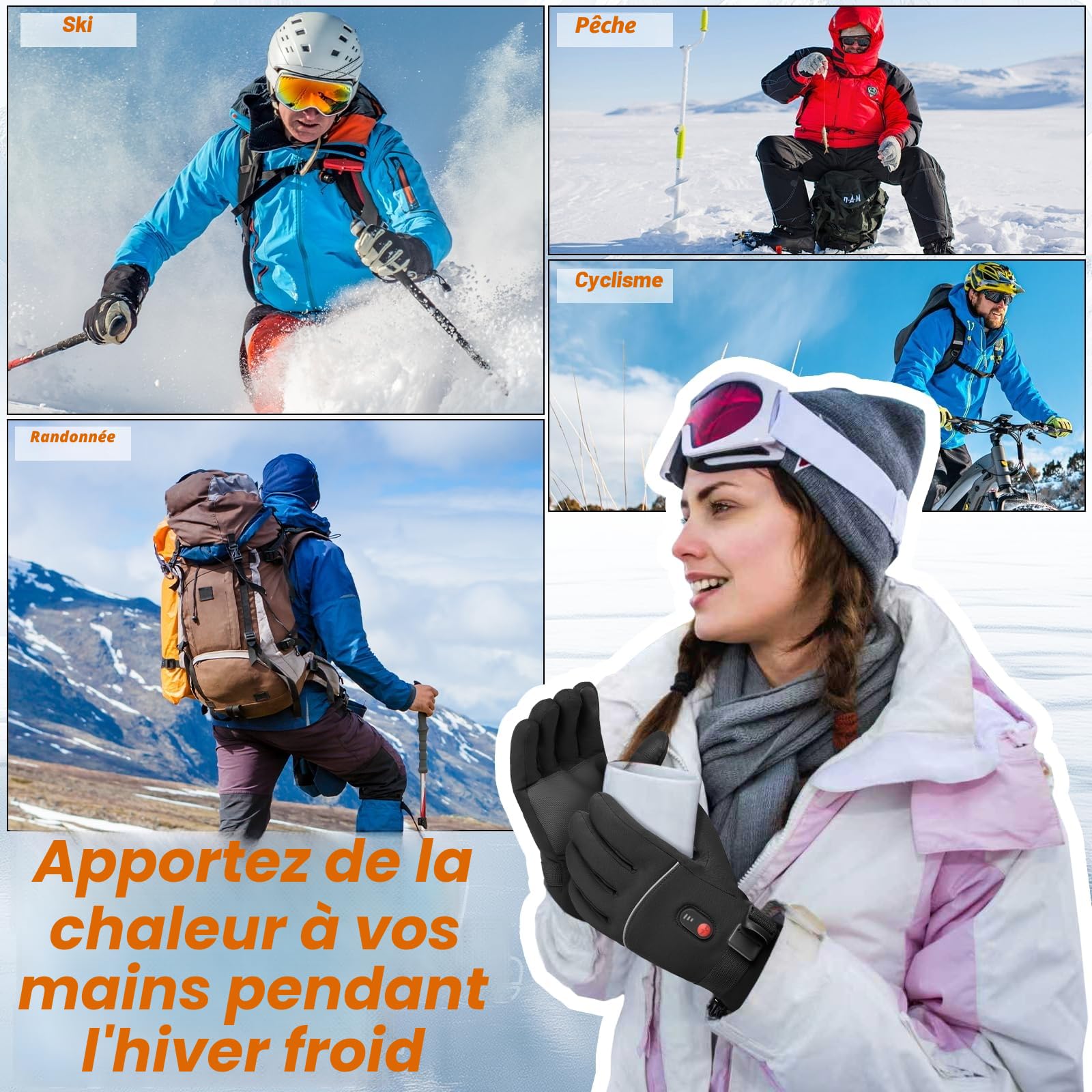 Gants Chauffants pour Hommes et Femmes, Gants Chauffante Électriques avec 7.4V/20000mAh Rechargeable Batterie, Gant Chauds pour Hiver Moto Snowboard Randonnée Cyclisme Randonnée Course à Pied